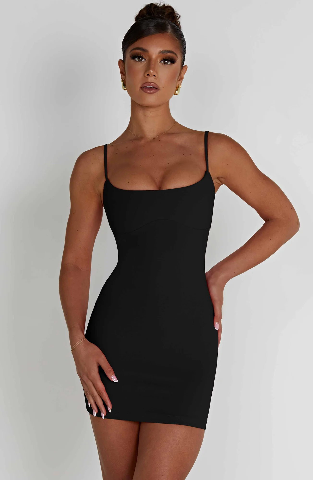 Black Stretch Crepe Bodycon Mini Dress - Chic & Sculpted