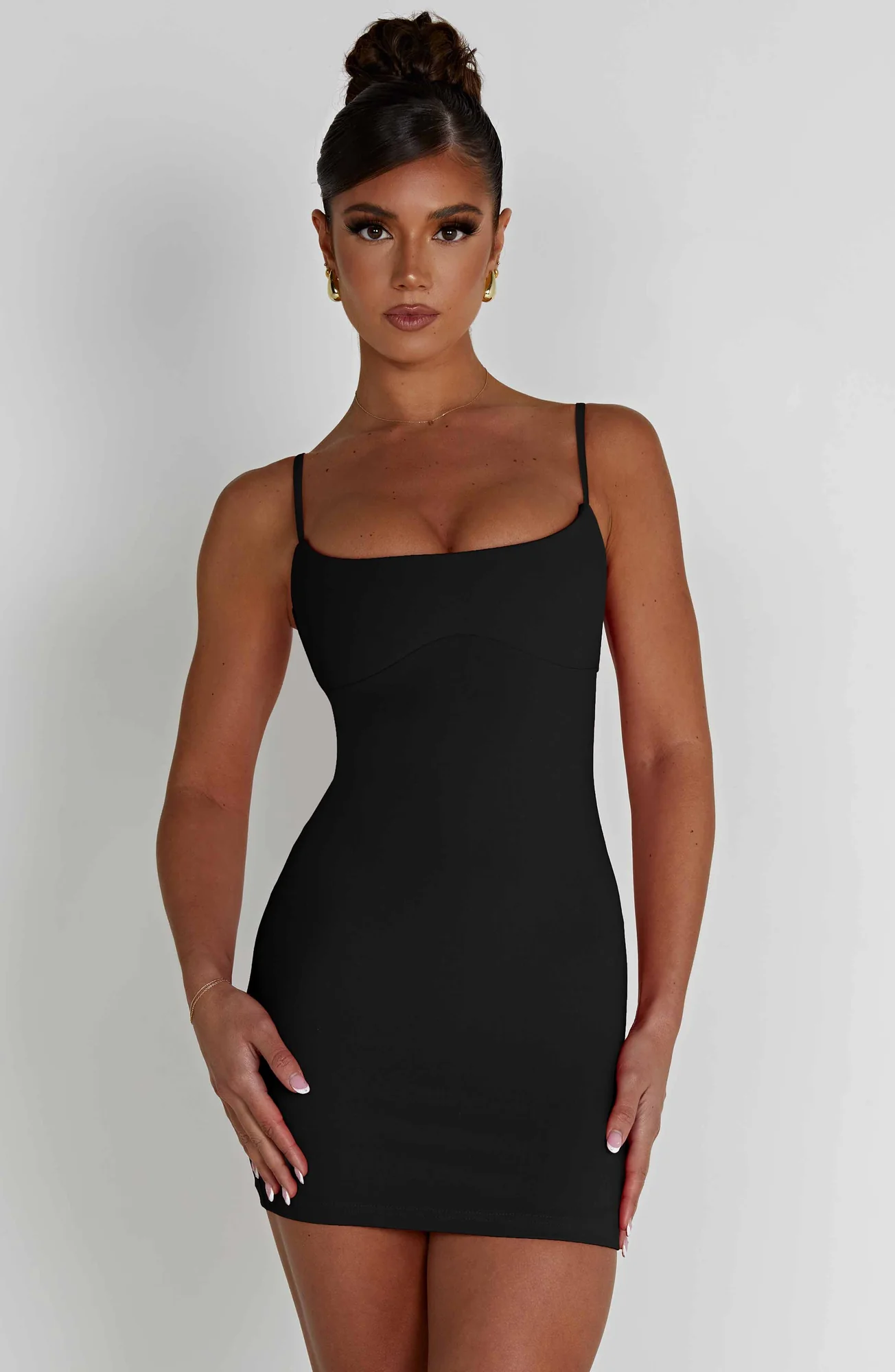 Black Stretch Crepe Bodycon Mini Dress - Chic & Sculpted