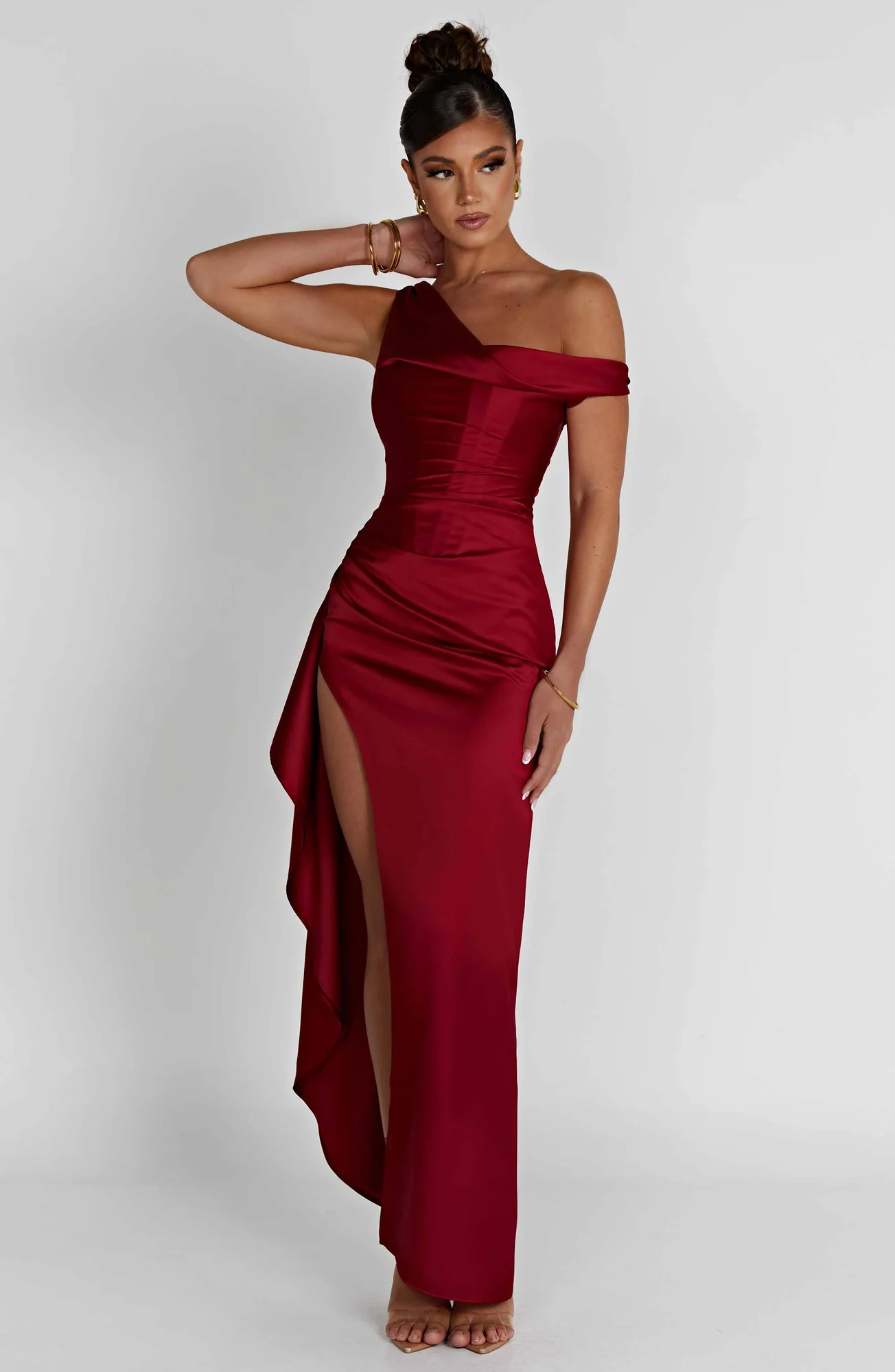 Luxury Wine Maxi Dress with Corset Detailing