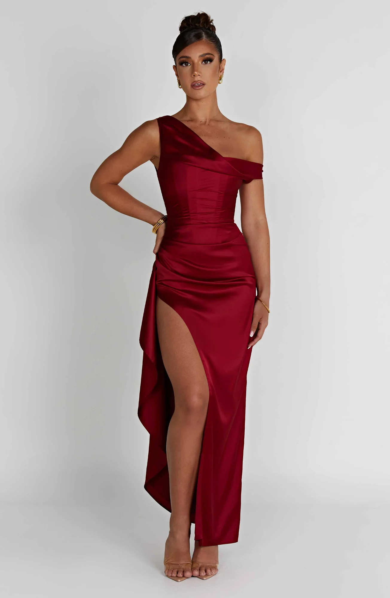 Luxury Wine Maxi Dress with Corset Detailing