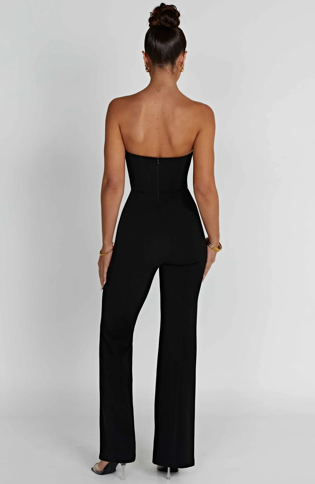 Sleek Black Strapless Jumpsuit - Premium Stretch Crepe Fabric