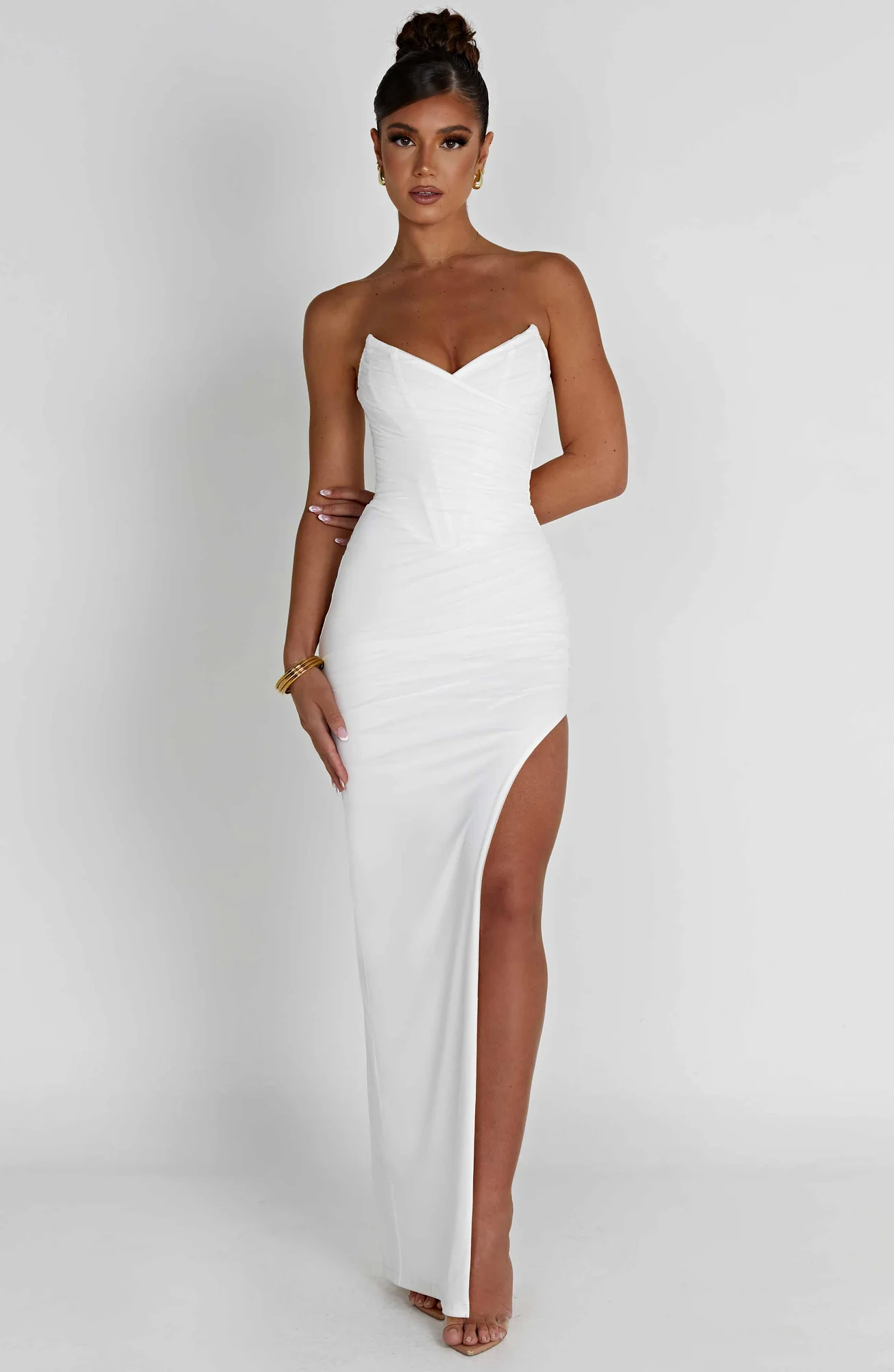 Ivory Corset Strapless Maxi Dress