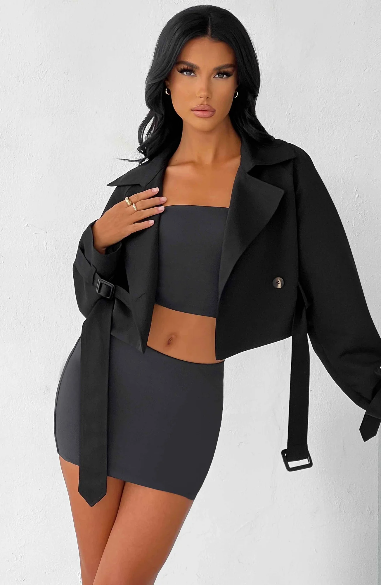 Black Cropped Trench Jacket - Stylish and Versatile