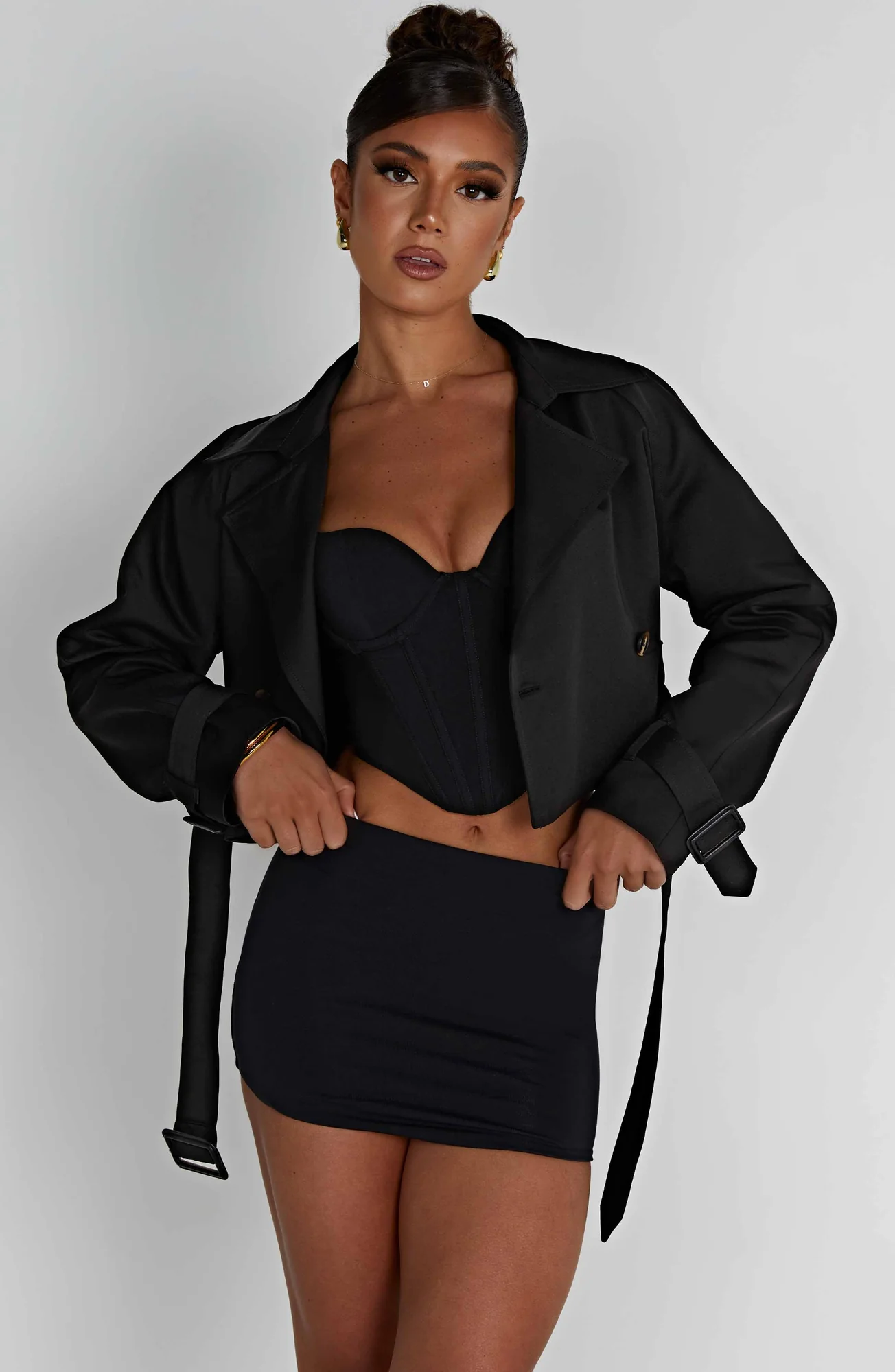 Black Cropped Trench Jacket - Stylish and Versatile