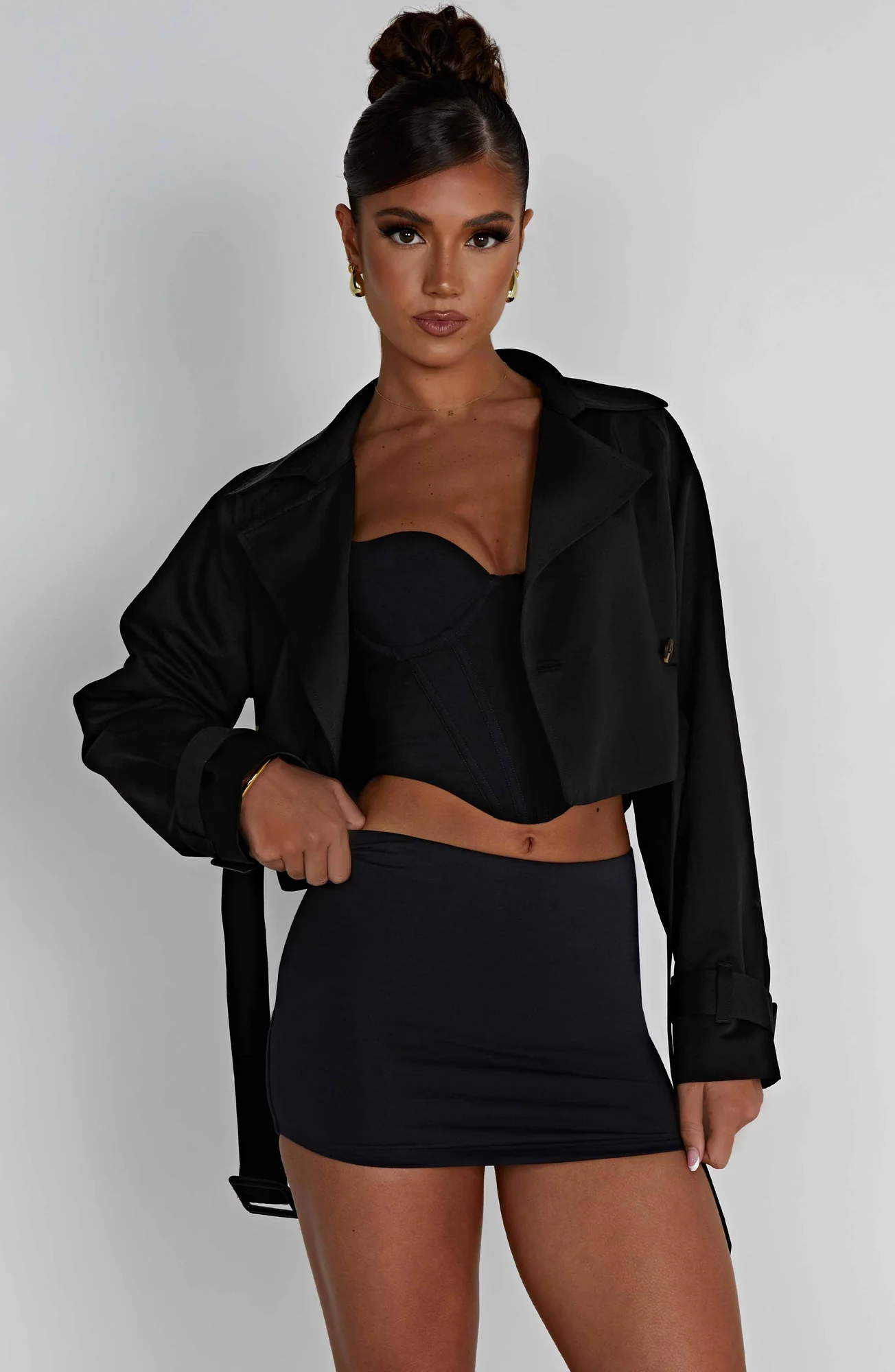 Black Cropped Trench Jacket - Stylish and Versatile