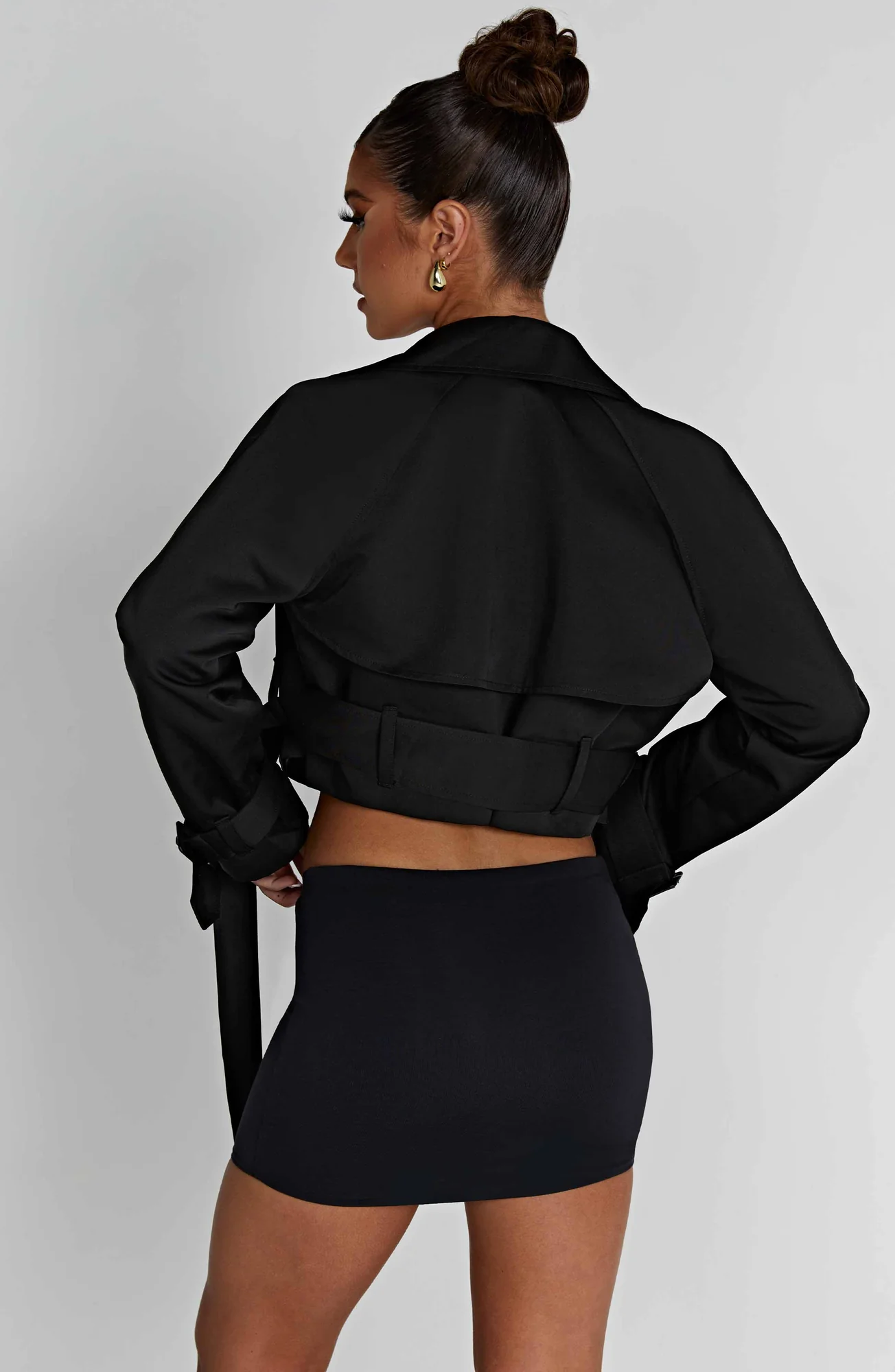 Black Cropped Trench Jacket - Stylish and Versatile
