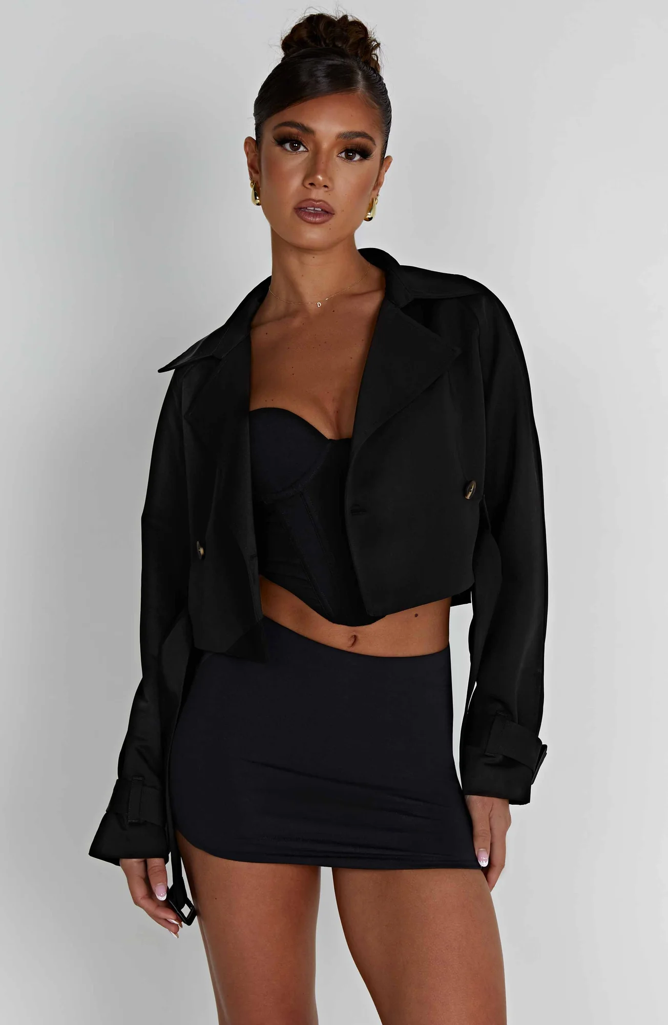 Black Cropped Trench Jacket - Stylish and Versatile