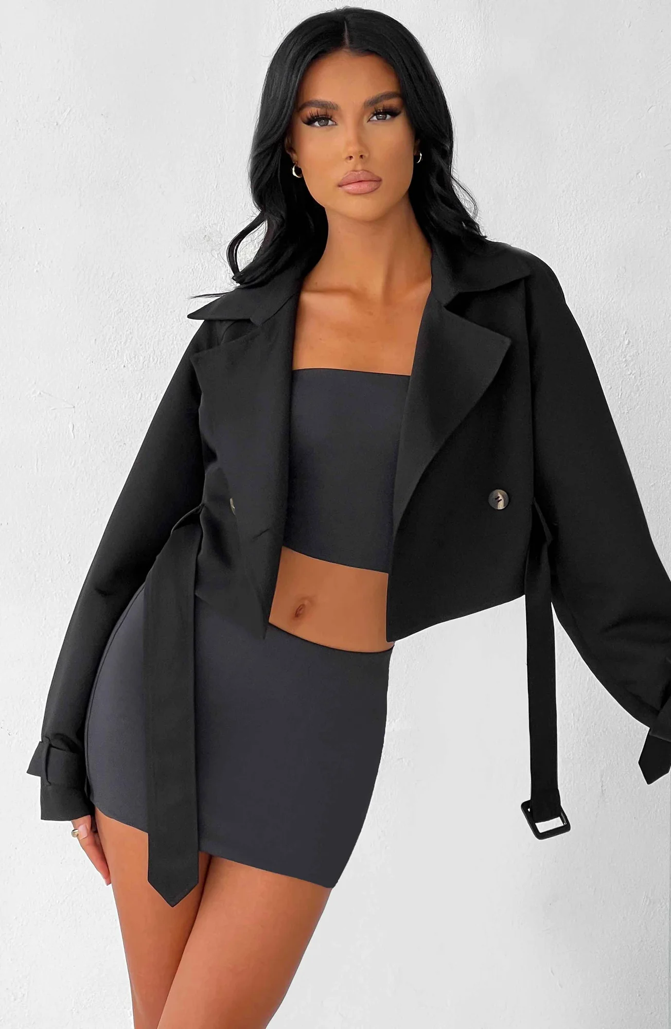Black Cropped Trench Jacket - Stylish and Versatile