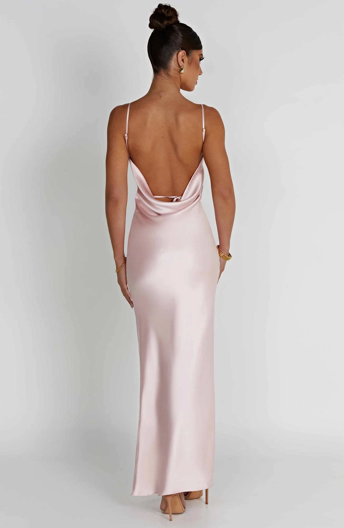 Satin Cowl Neck Maxi Dress in Blush - Elegant Thigh-Split Evening Gown