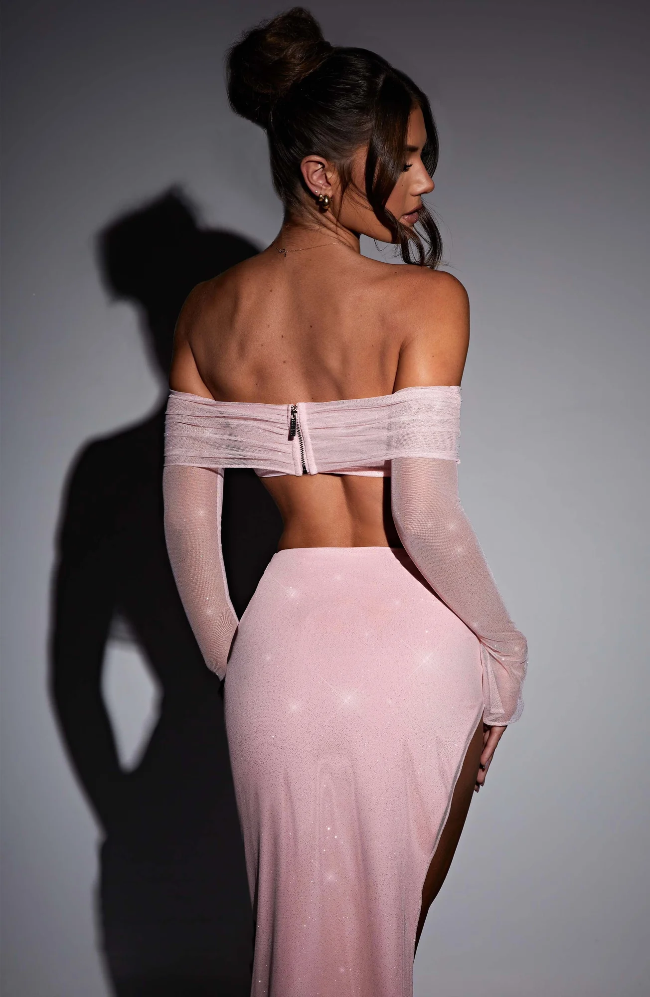 Pink Sparkle Off-Shoulder Crop Top for Mesmerizing Style