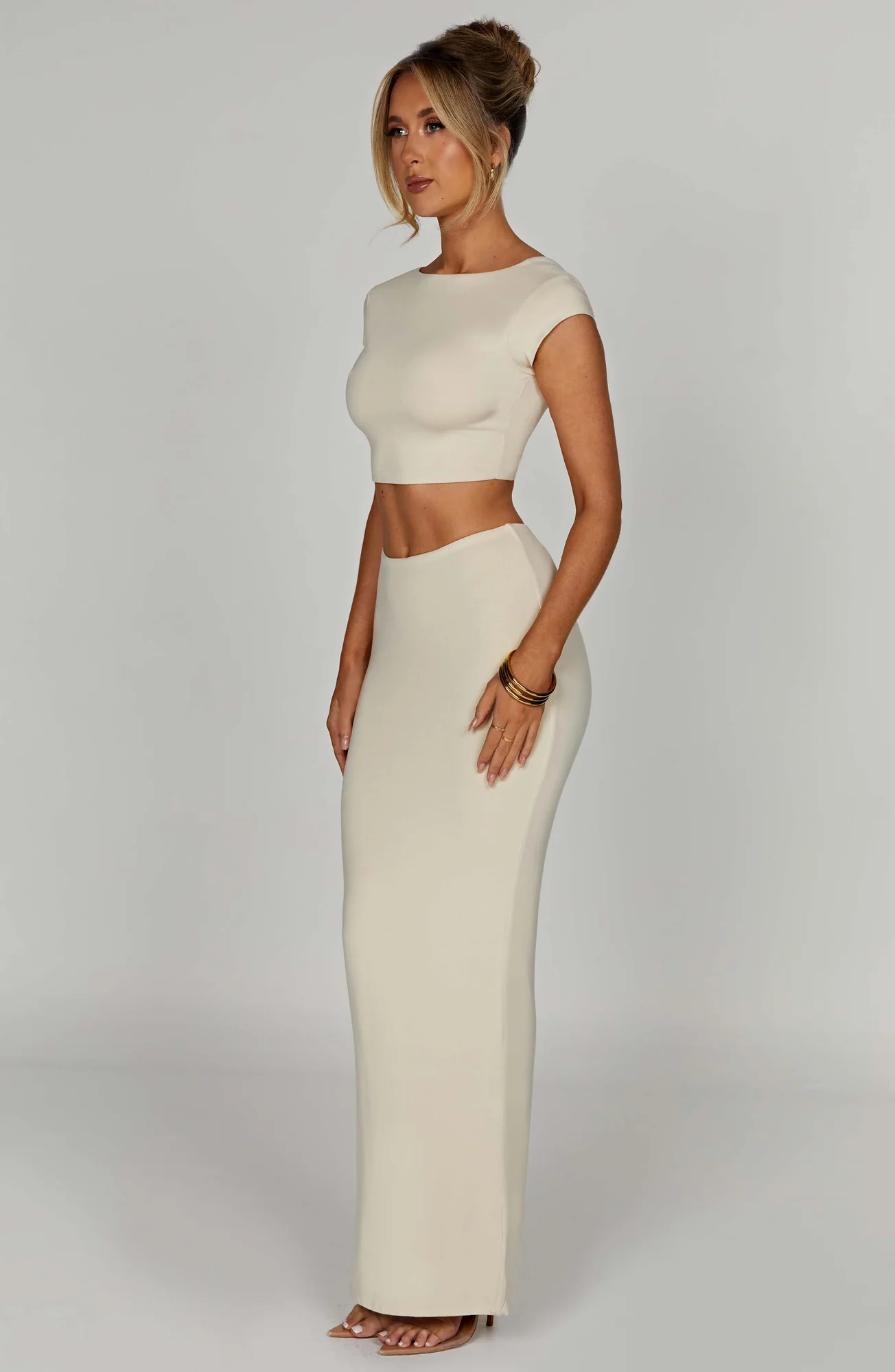 Cream Modal Maxi Skirt - Soft Stretchy Mid Rise Design