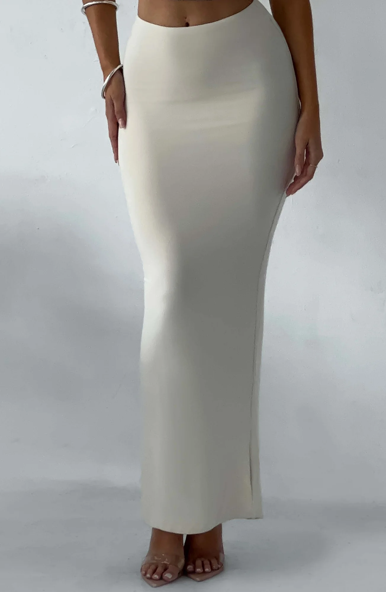 Cream Modal Maxi Skirt - Soft Stretchy Mid Rise Design