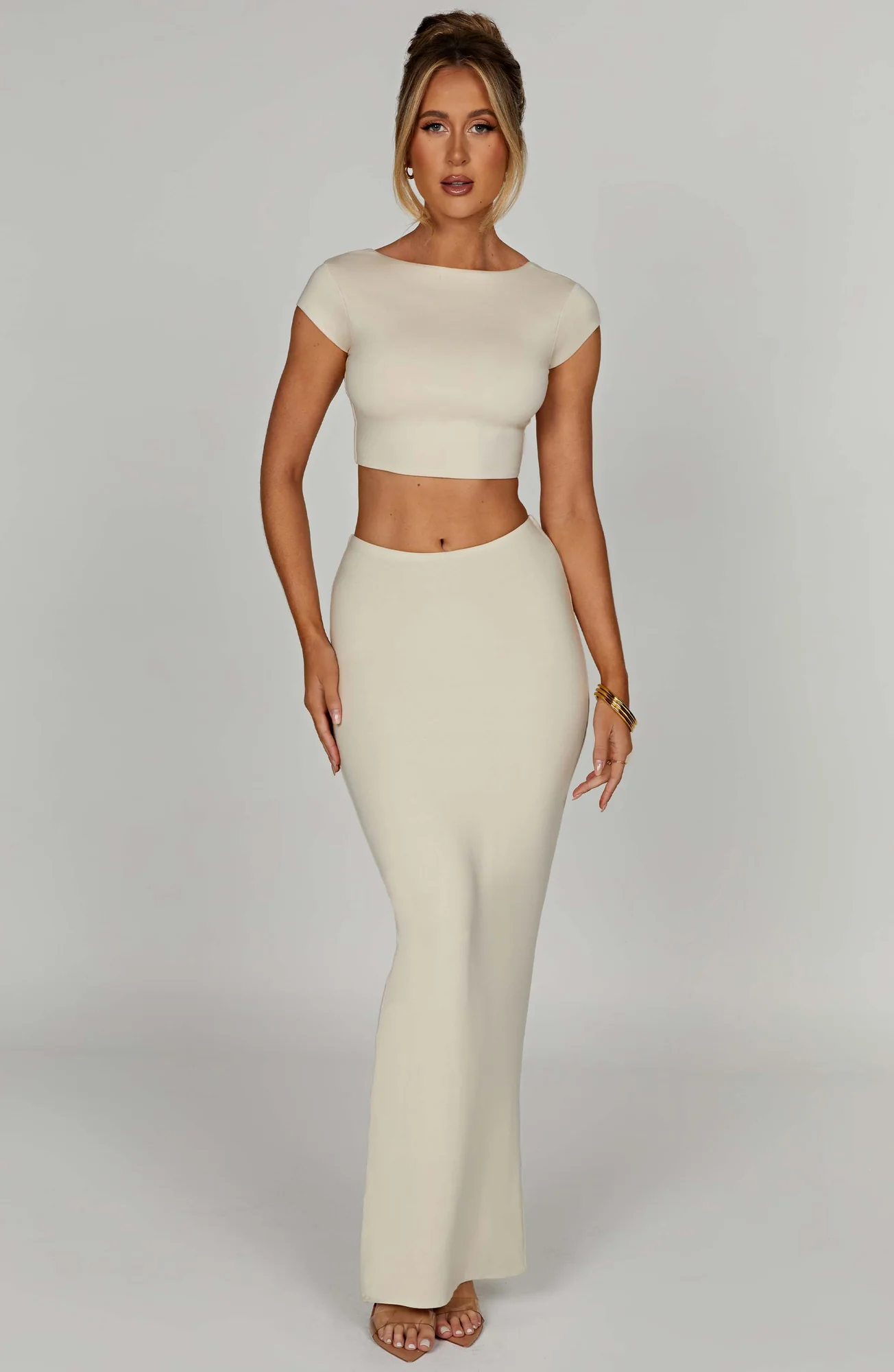 Cream Modal Maxi Skirt - Soft Stretchy Mid Rise Design
