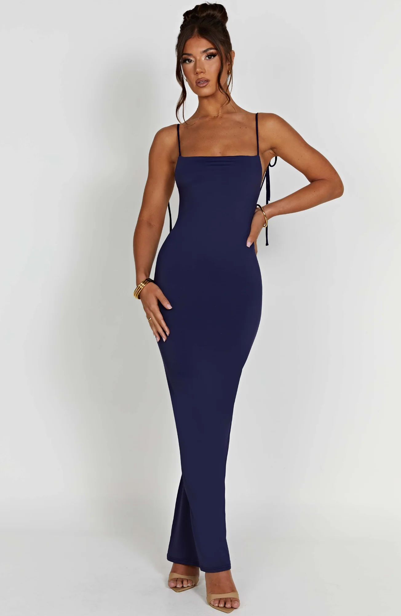 Navy Slinky Maxi Dress - Elegant Floor Length Style