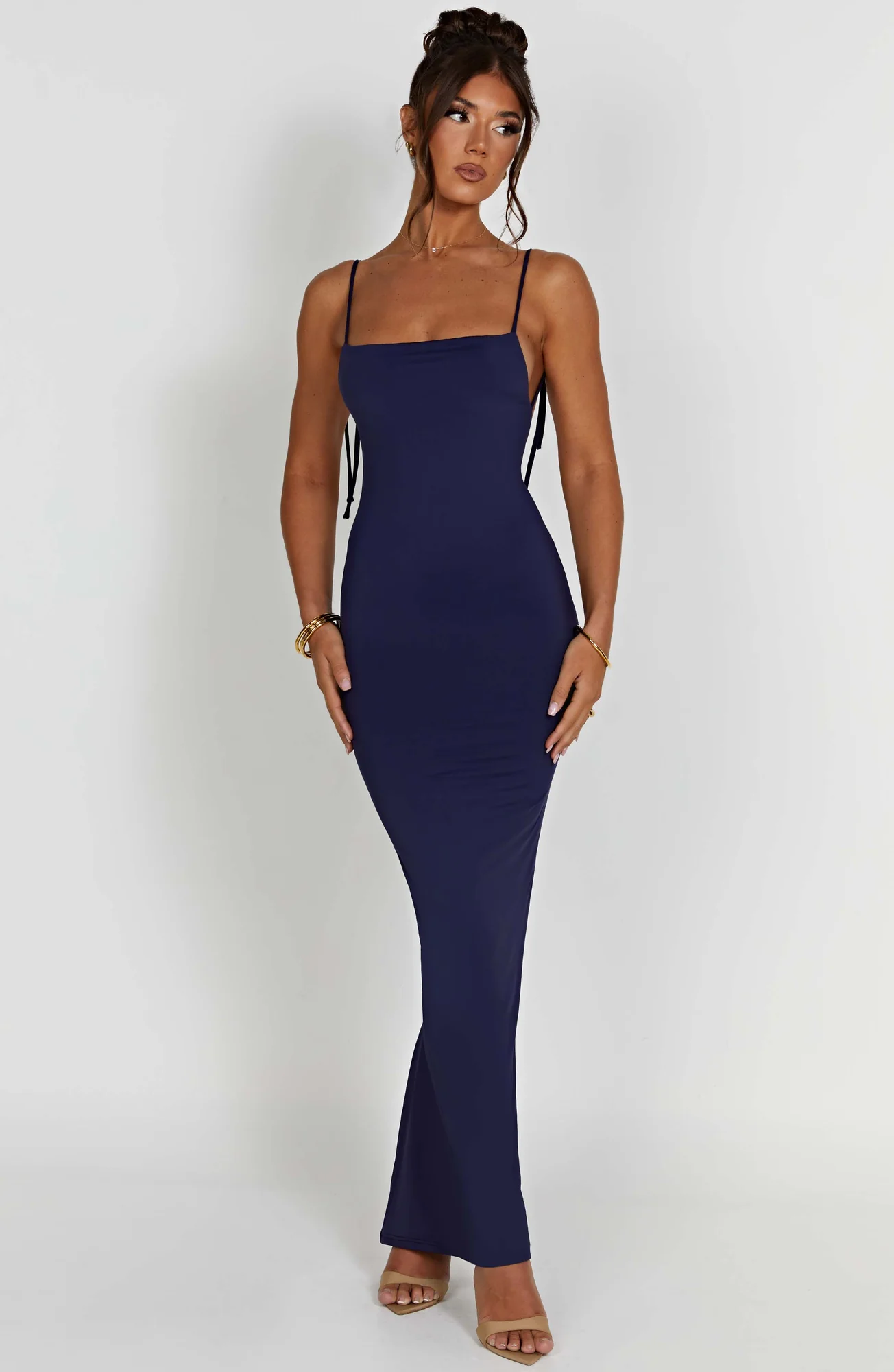 Navy Slinky Maxi Dress - Elegant Floor Length Style