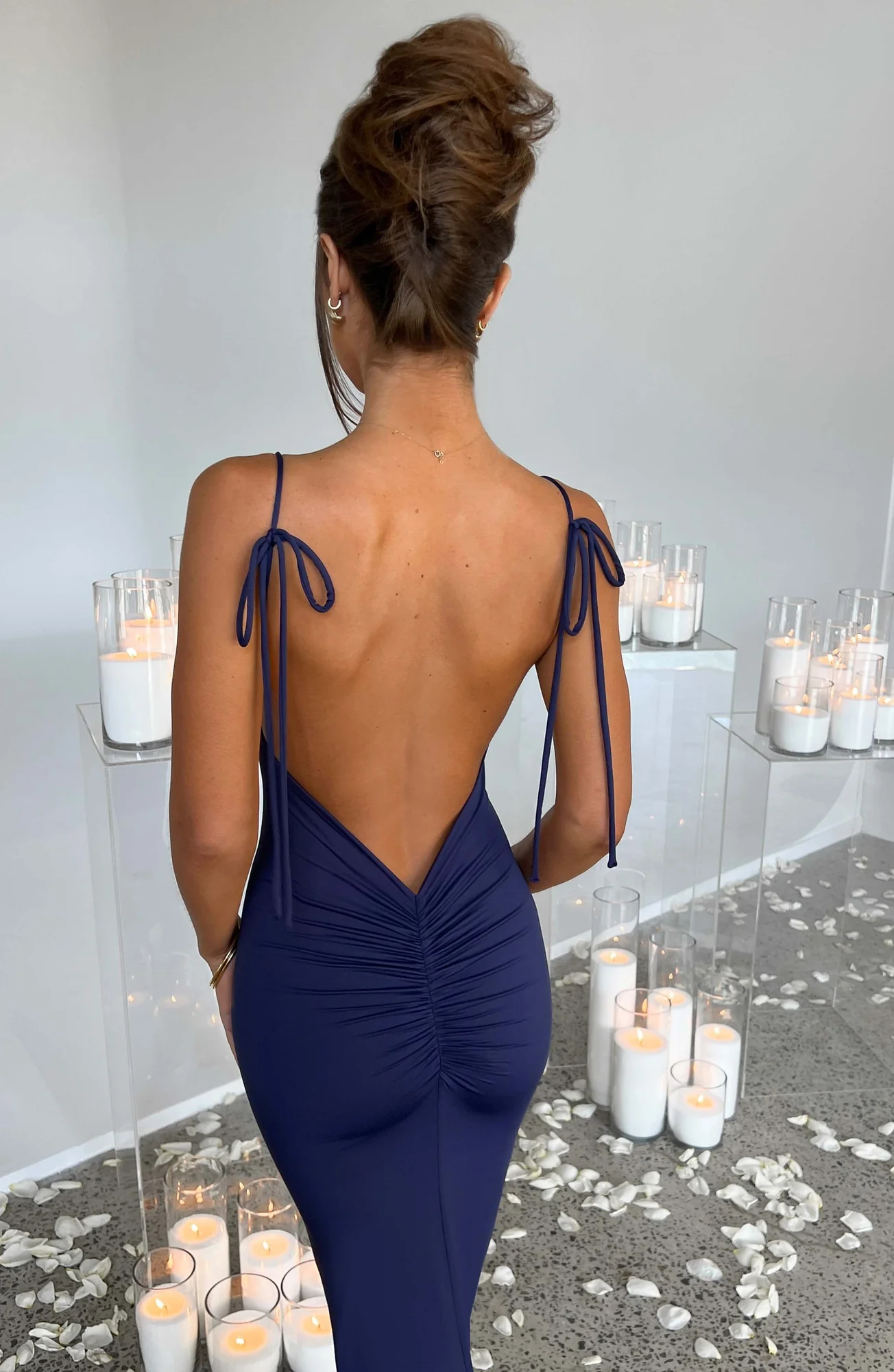 Navy Slinky Maxi Dress - Elegant Floor Length Style