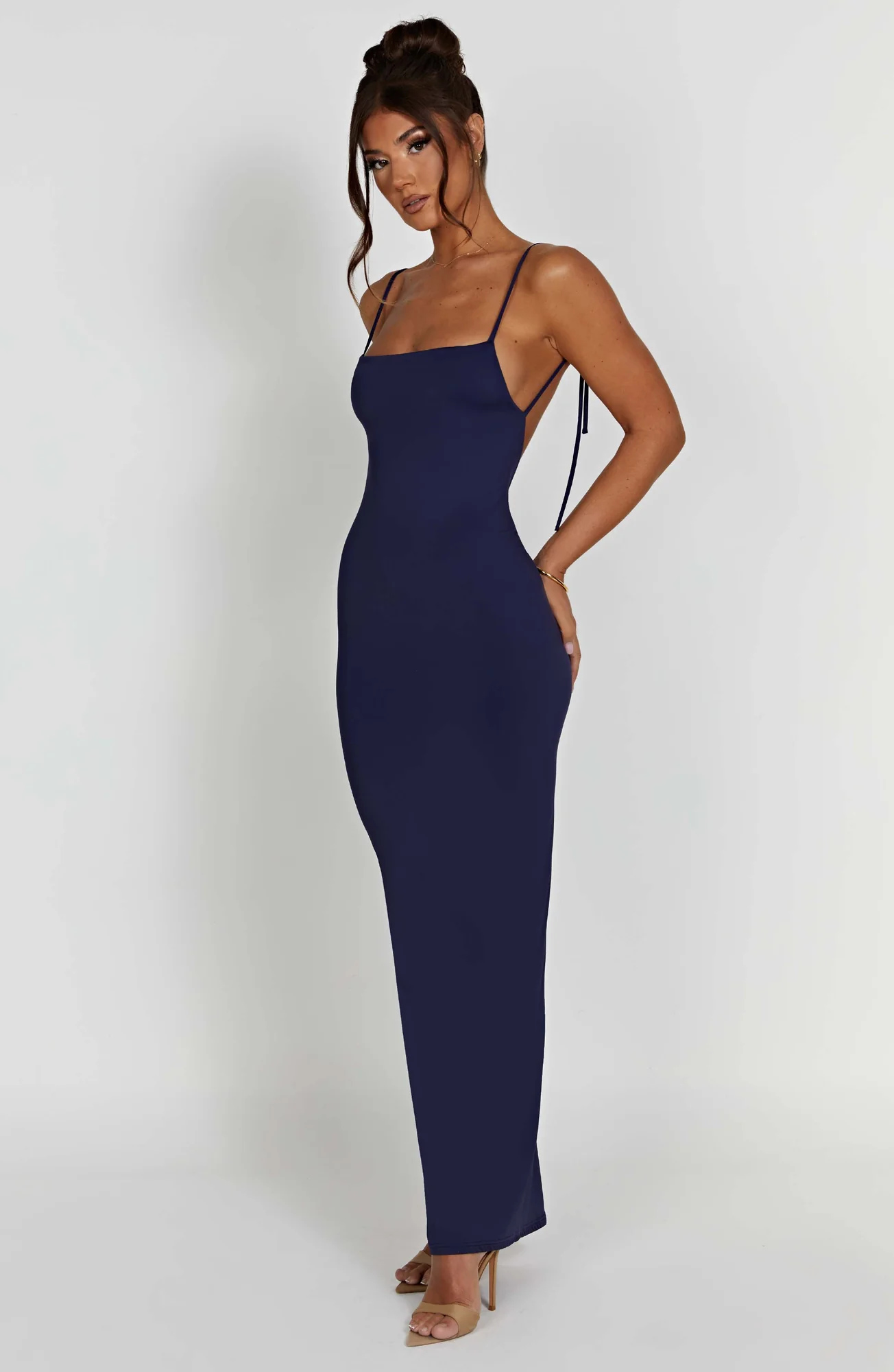 Navy Slinky Maxi Dress - Elegant Floor Length Style