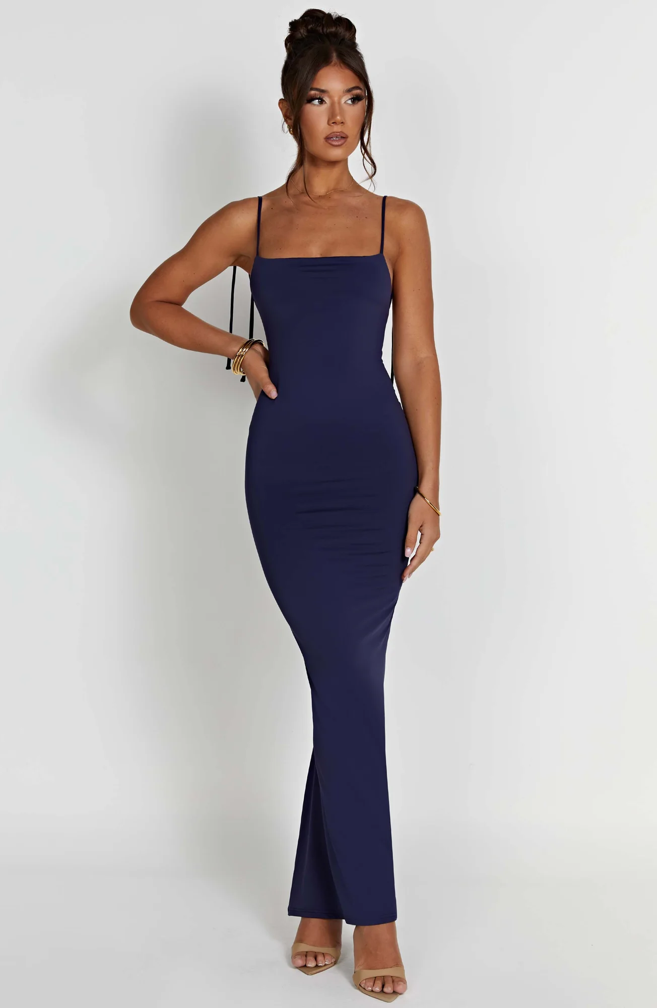 Navy Slinky Maxi Dress - Elegant Floor Length Style
