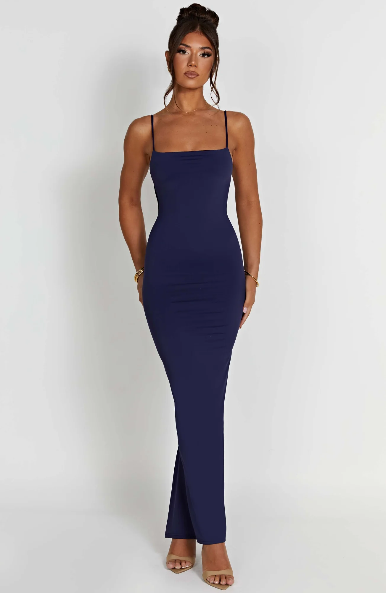 Navy Slinky Maxi Dress - Elegant Floor Length Style