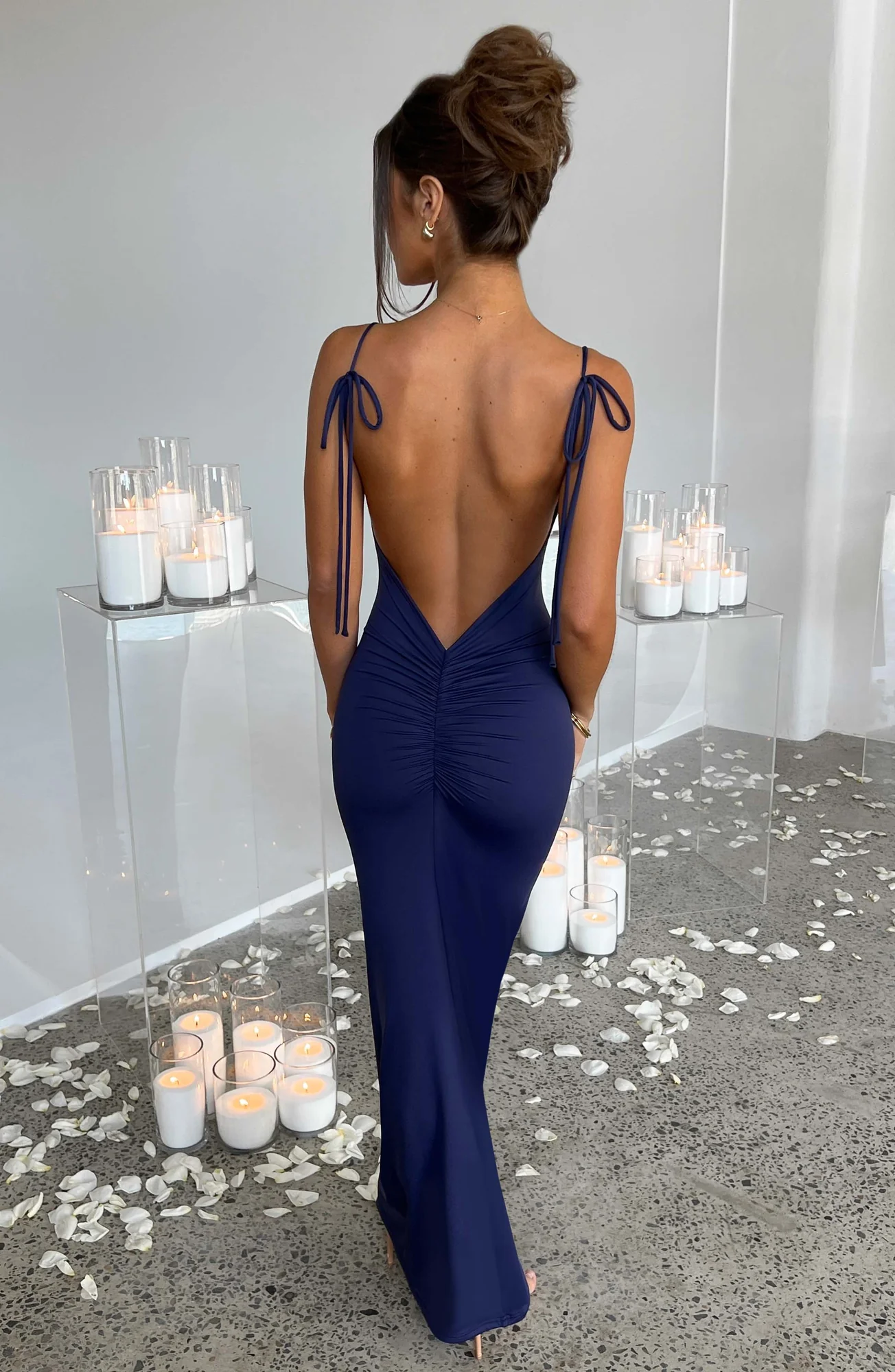 Navy Slinky Maxi Dress - Elegant Floor Length Style