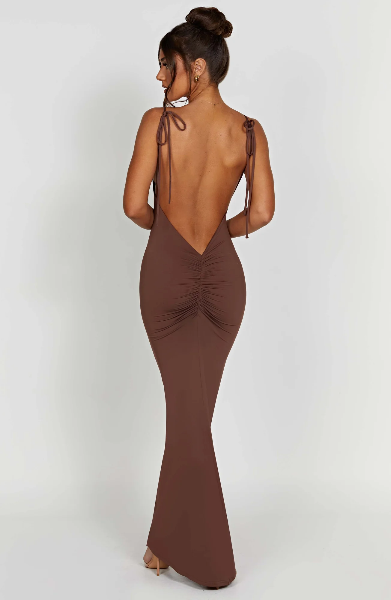Chocolate Slinky Maxi Dress - Elegant Floor Sweeping Gown