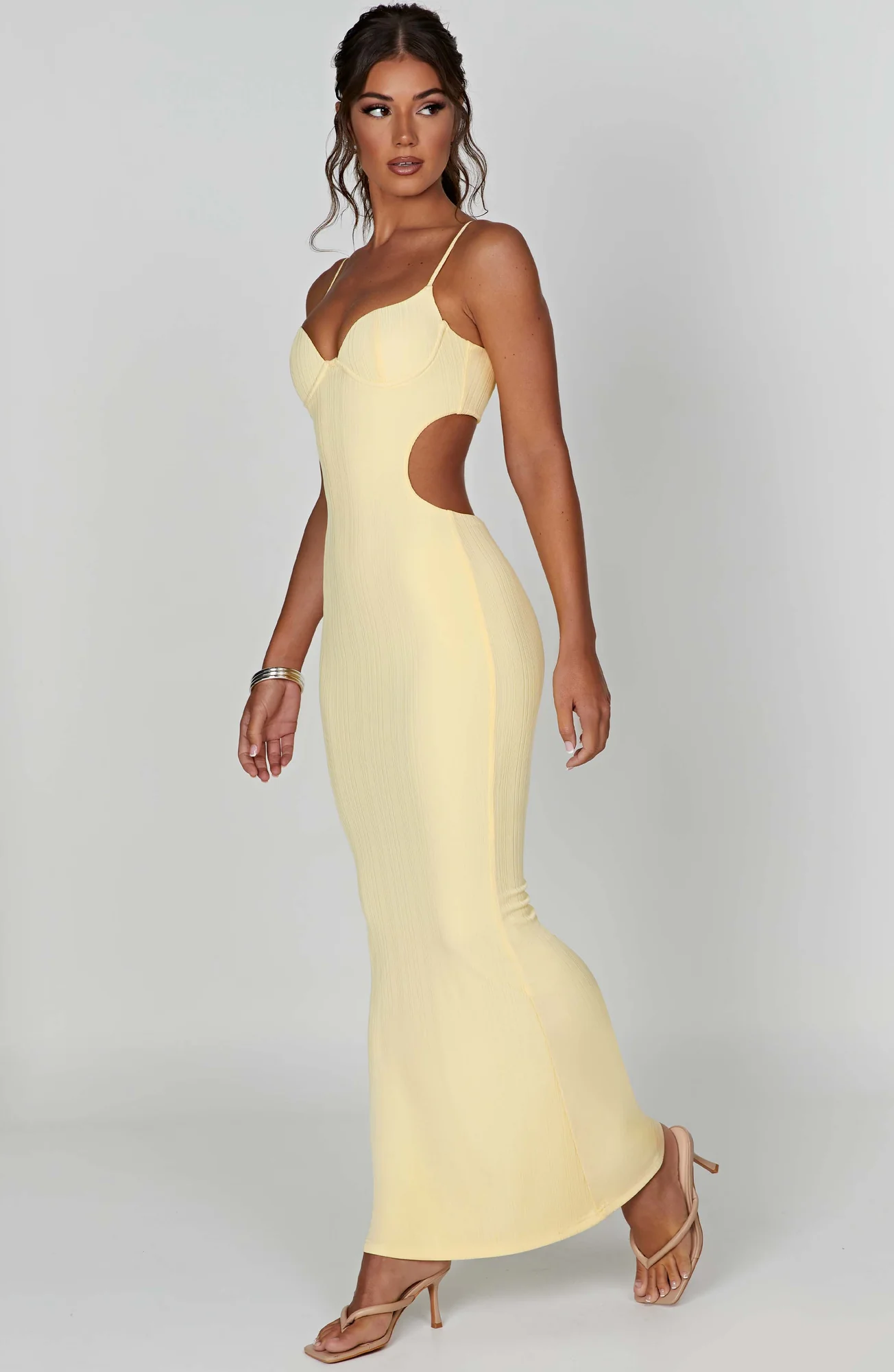 Lemon Ribbed Jersey Maxi Dress with Cut-Out Details