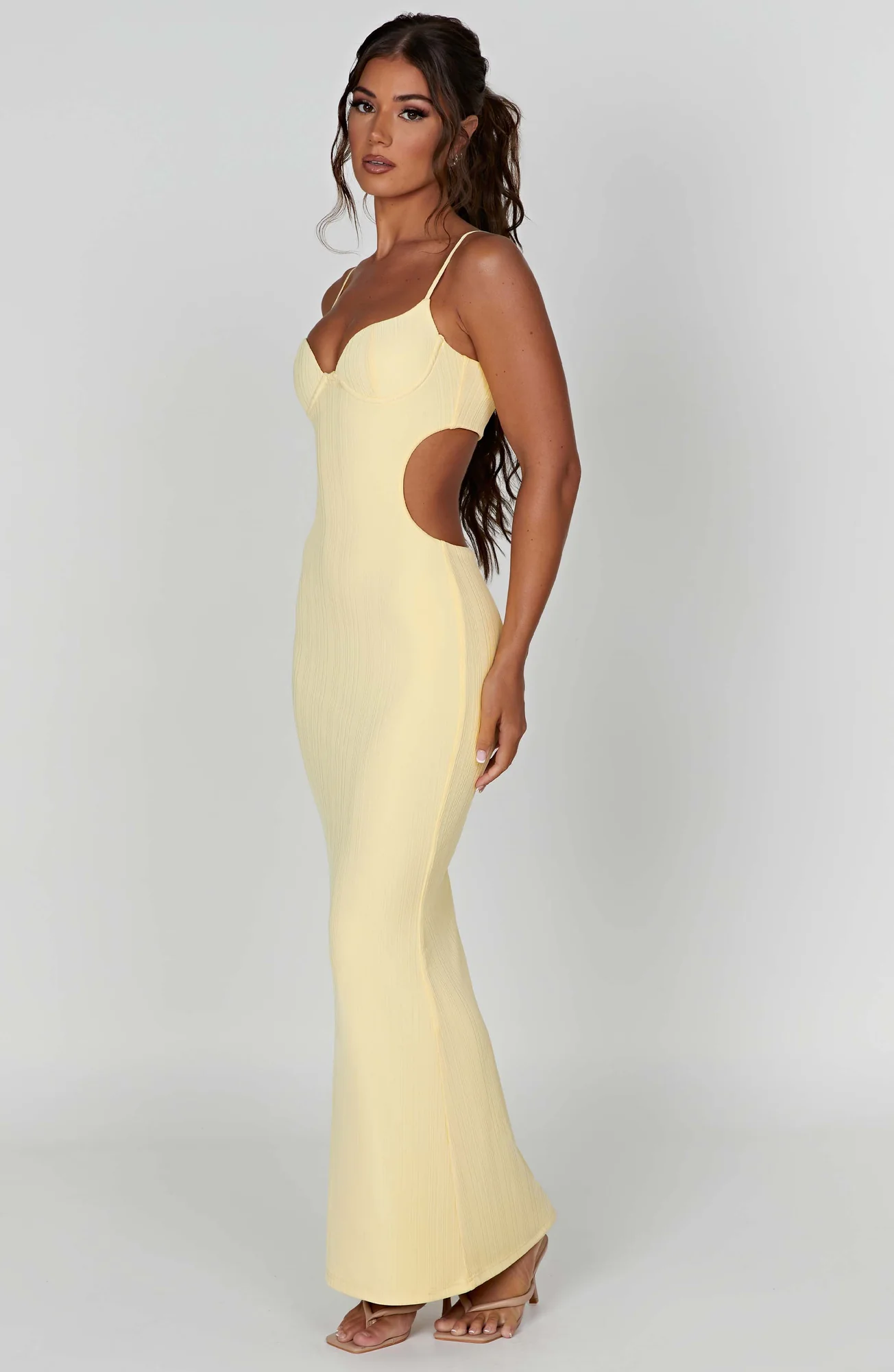 Lemon Ribbed Jersey Maxi Dress with Cut-Out Details