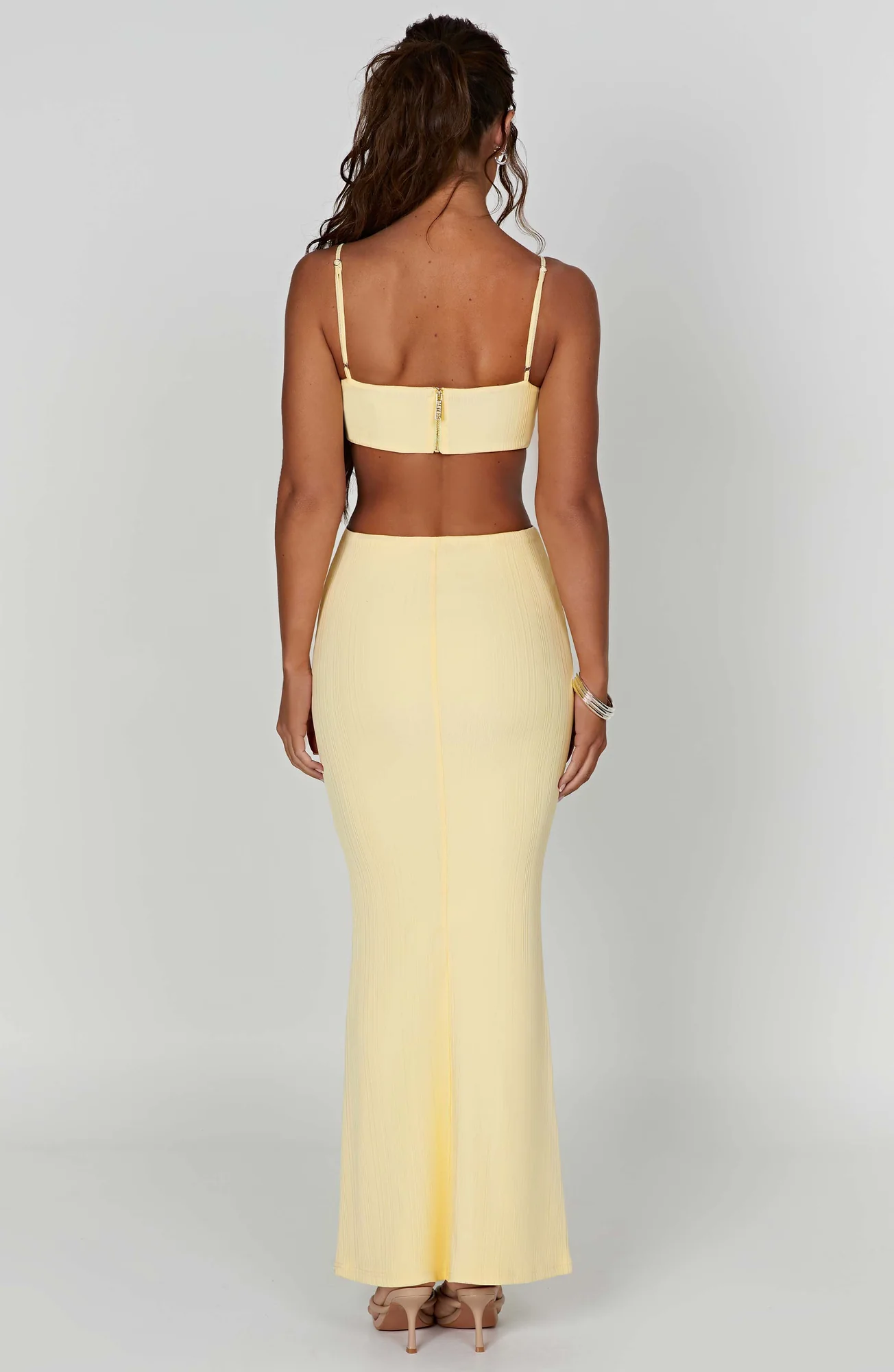 Lemon Ribbed Jersey Maxi Dress with Cut-Out Details