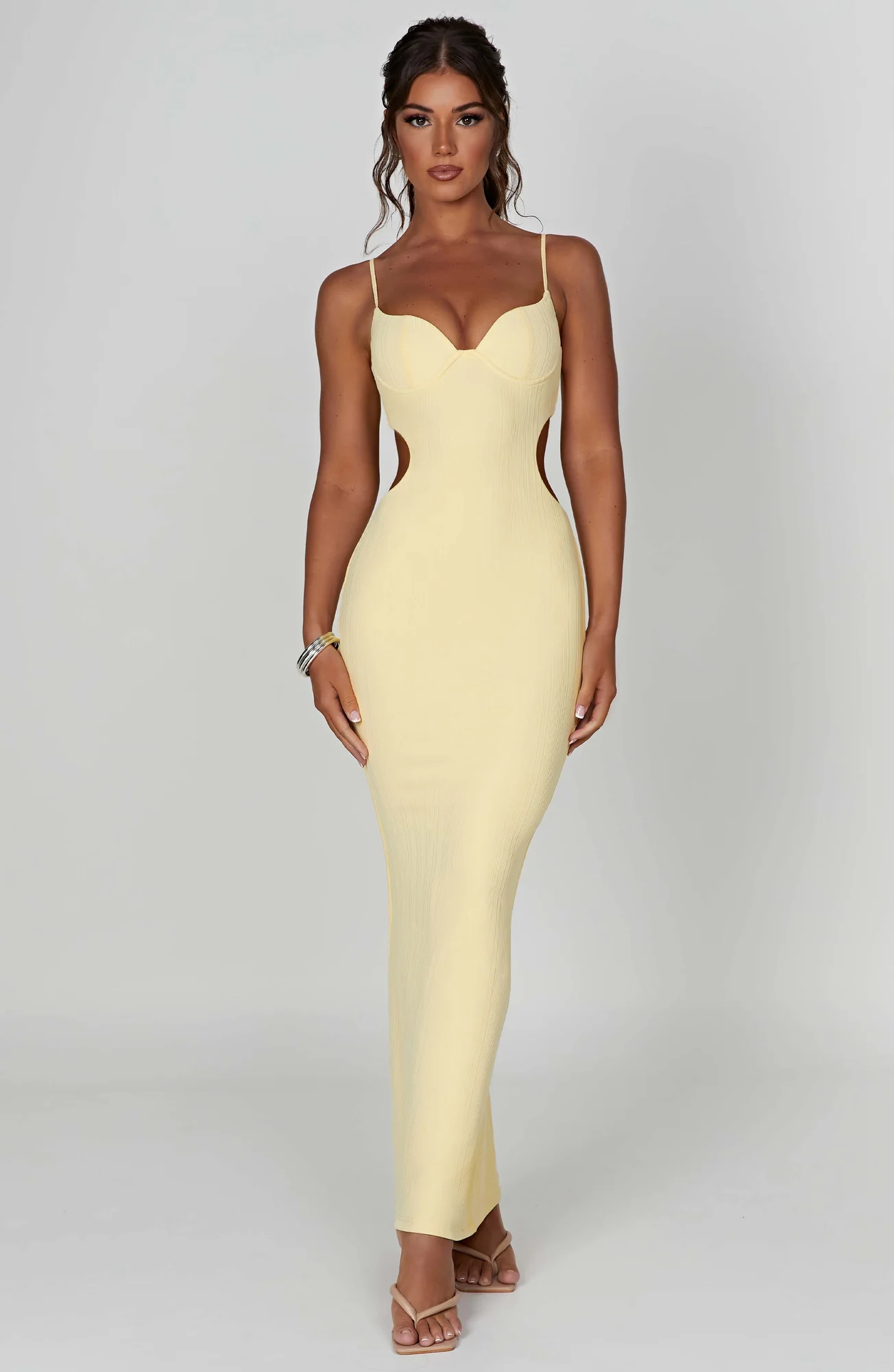 Lemon Ribbed Jersey Maxi Dress with Cut-Out Details
