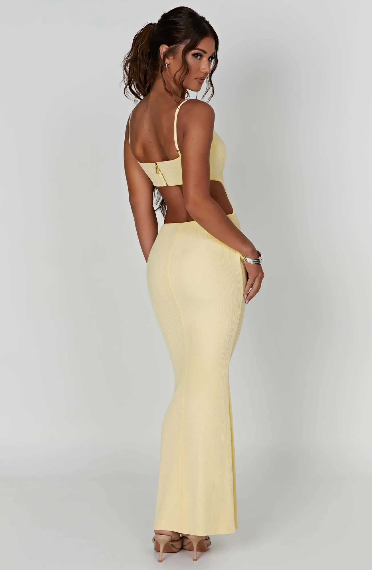 Lemon Ribbed Jersey Maxi Dress with Cut-Out Details