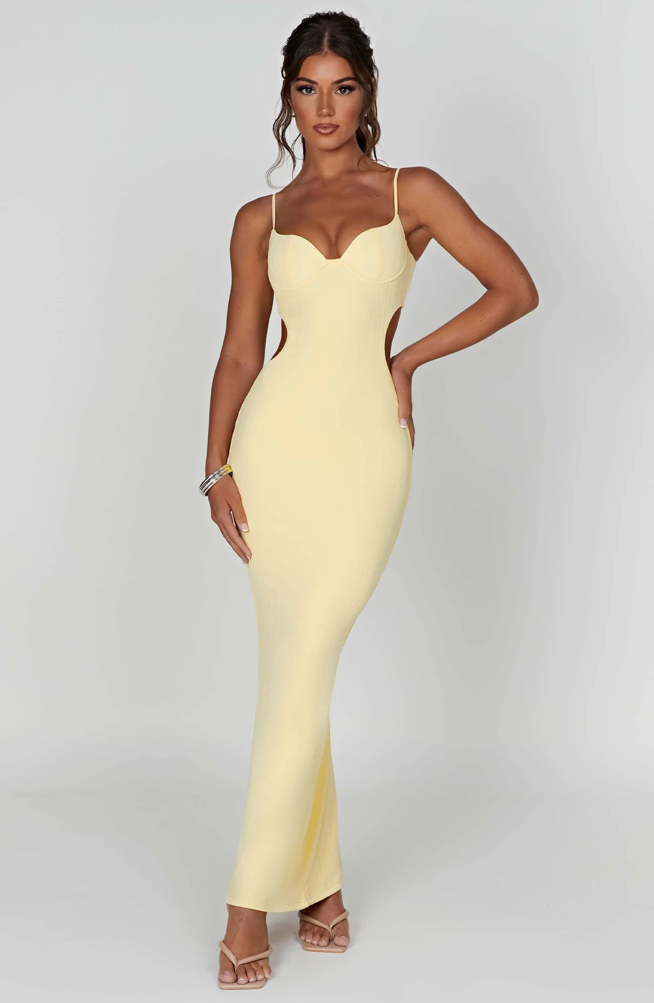 Lemon Ribbed Jersey Maxi Dress with Cut-Out Details