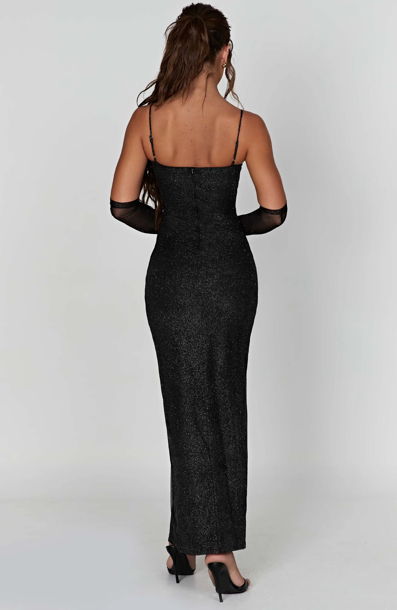Black Sparkle Maxi Dress with Underwired Cups and Thigh High Split
