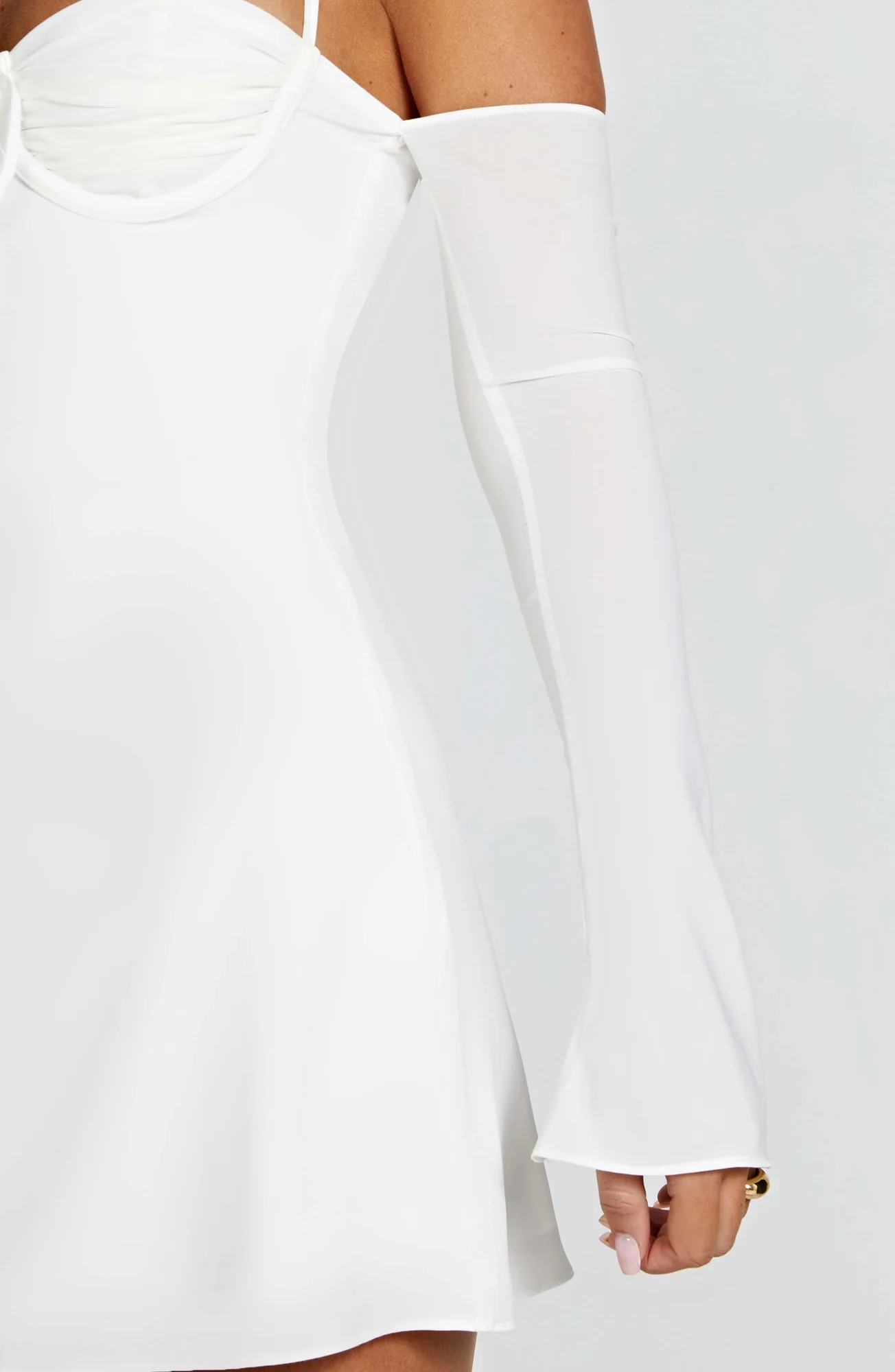 Ivory Chiffon Mini Dress - Elegant Off-Shoulder Style