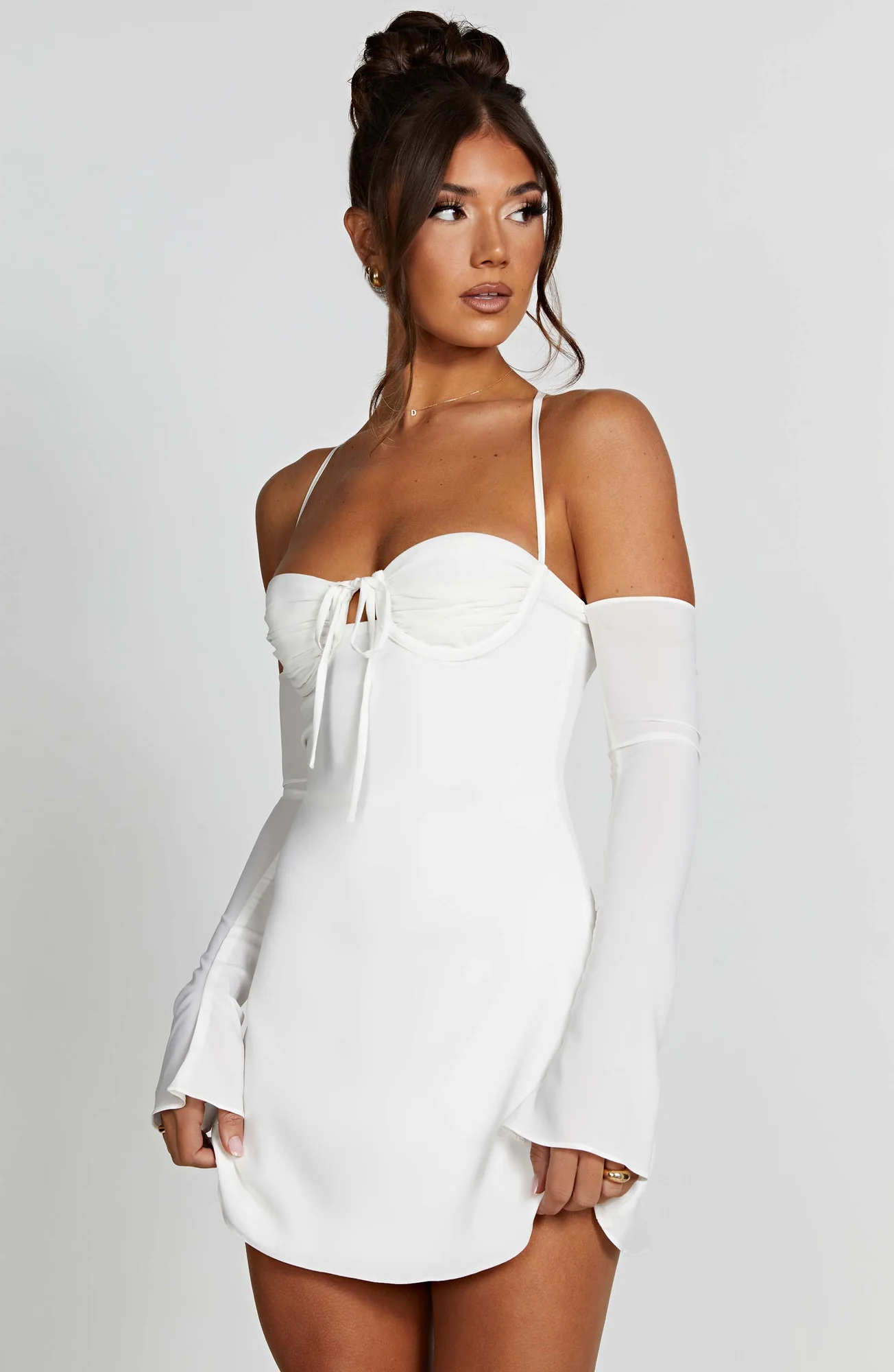 Ivory Chiffon Mini Dress - Elegant Off-Shoulder Style