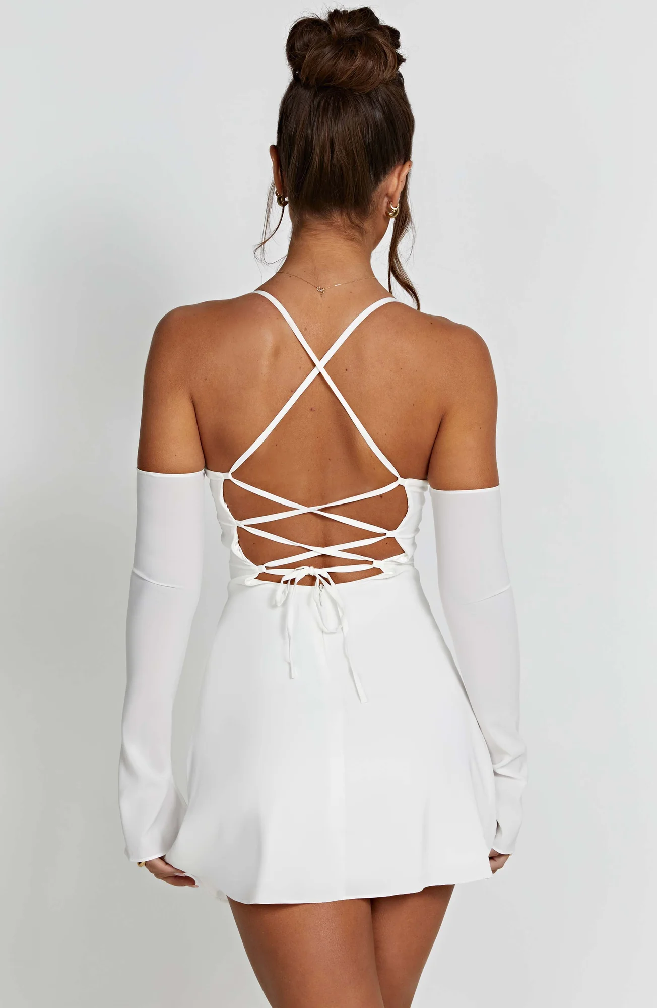 Ivory Chiffon Mini Dress - Elegant Off-Shoulder Style