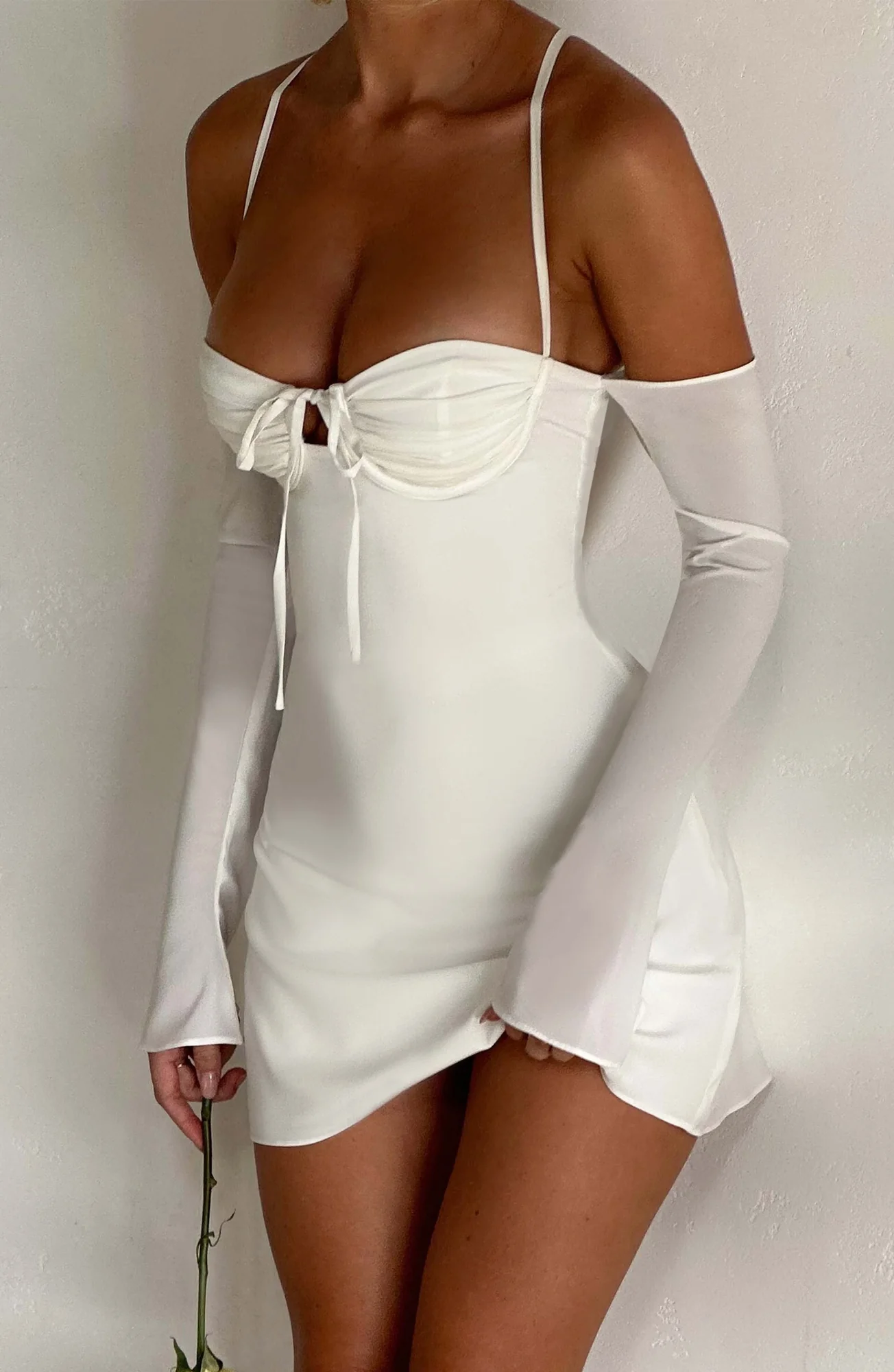 Ivory Chiffon Mini Dress - Elegant Off-Shoulder Style