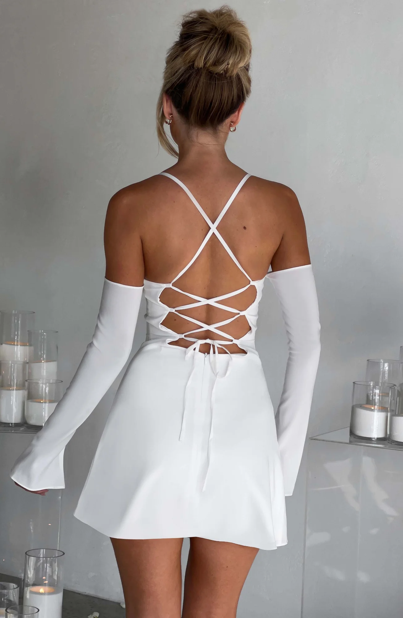 Ivory Chiffon Mini Dress - Elegant Off-Shoulder Style