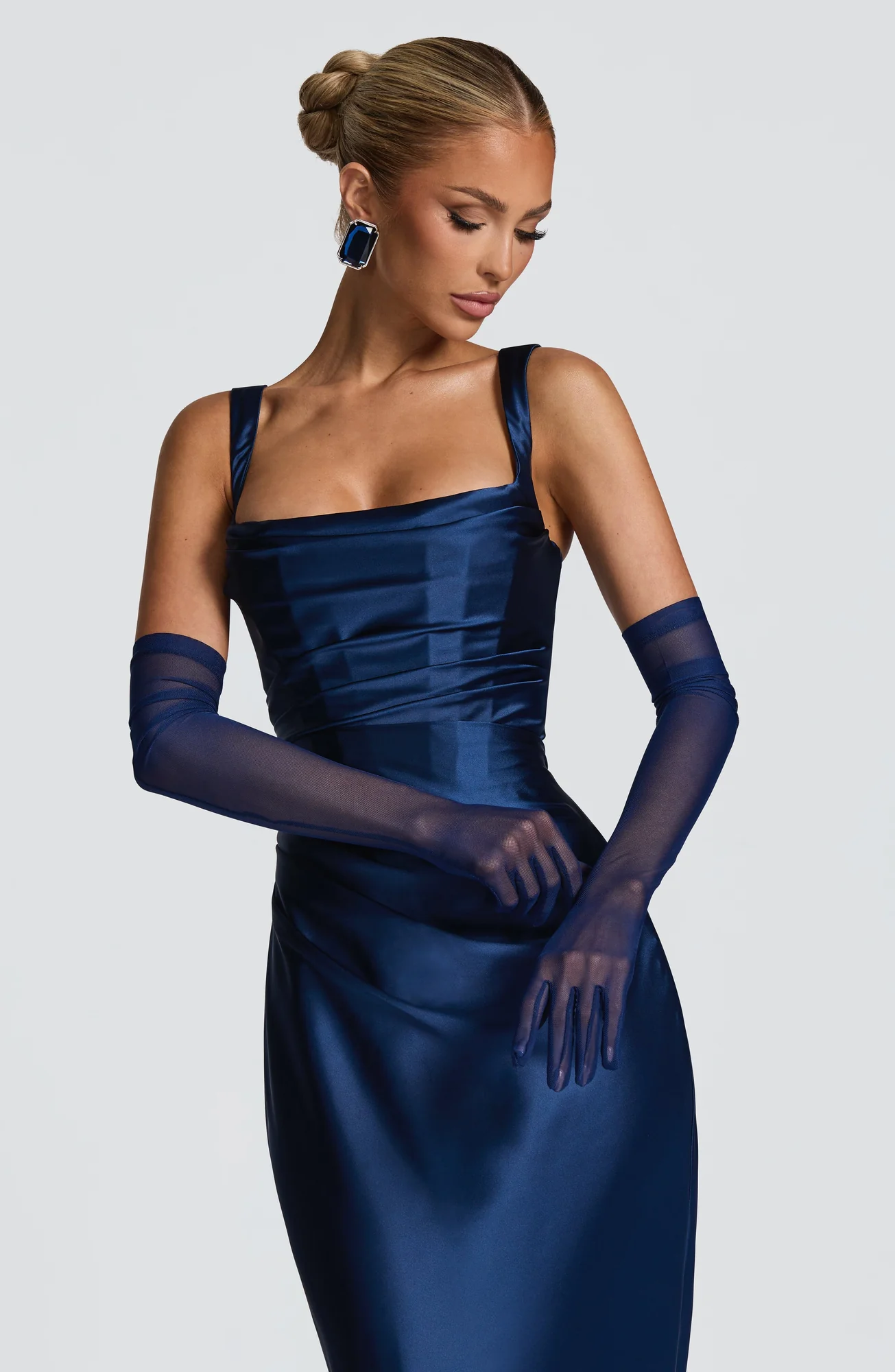 Navy Mesh Elbow Length Dress Gloves - Pack of 2
