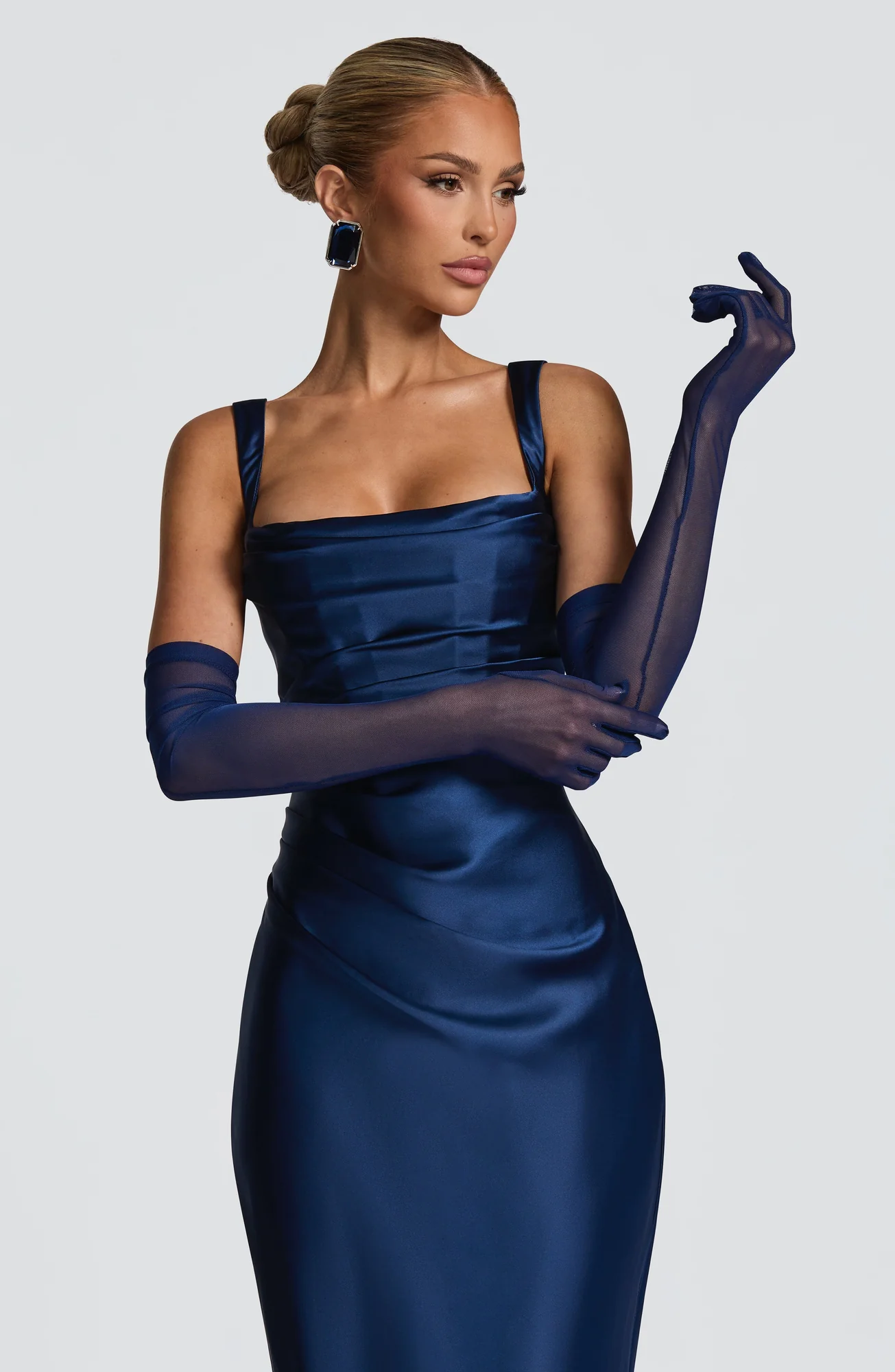 Navy Mesh Elbow Length Dress Gloves - Pack of 2