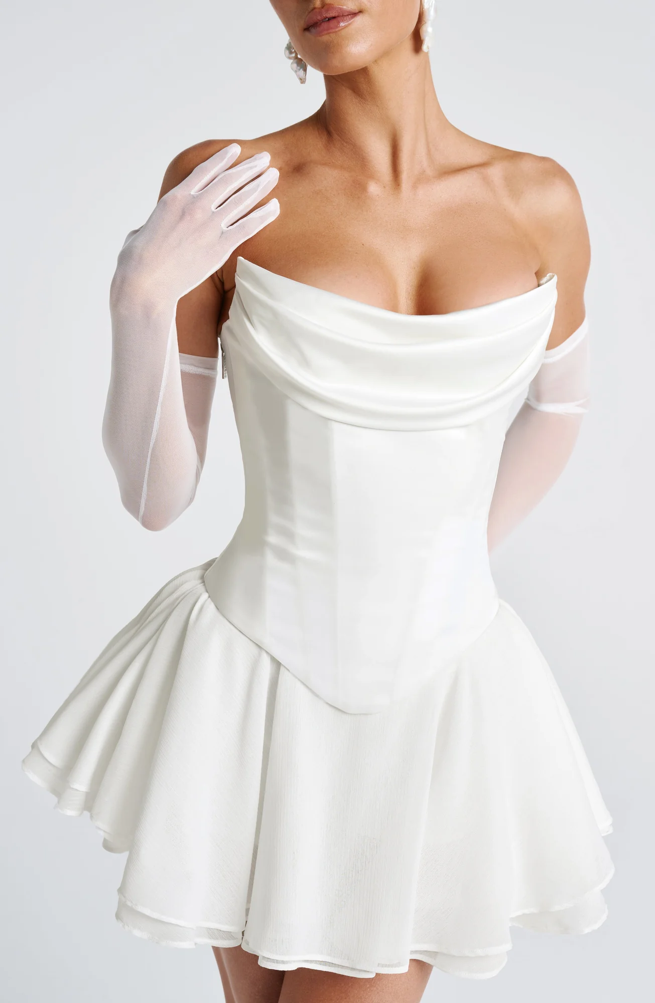 Ivory Mesh Elbow Length Formal Gloves for Women