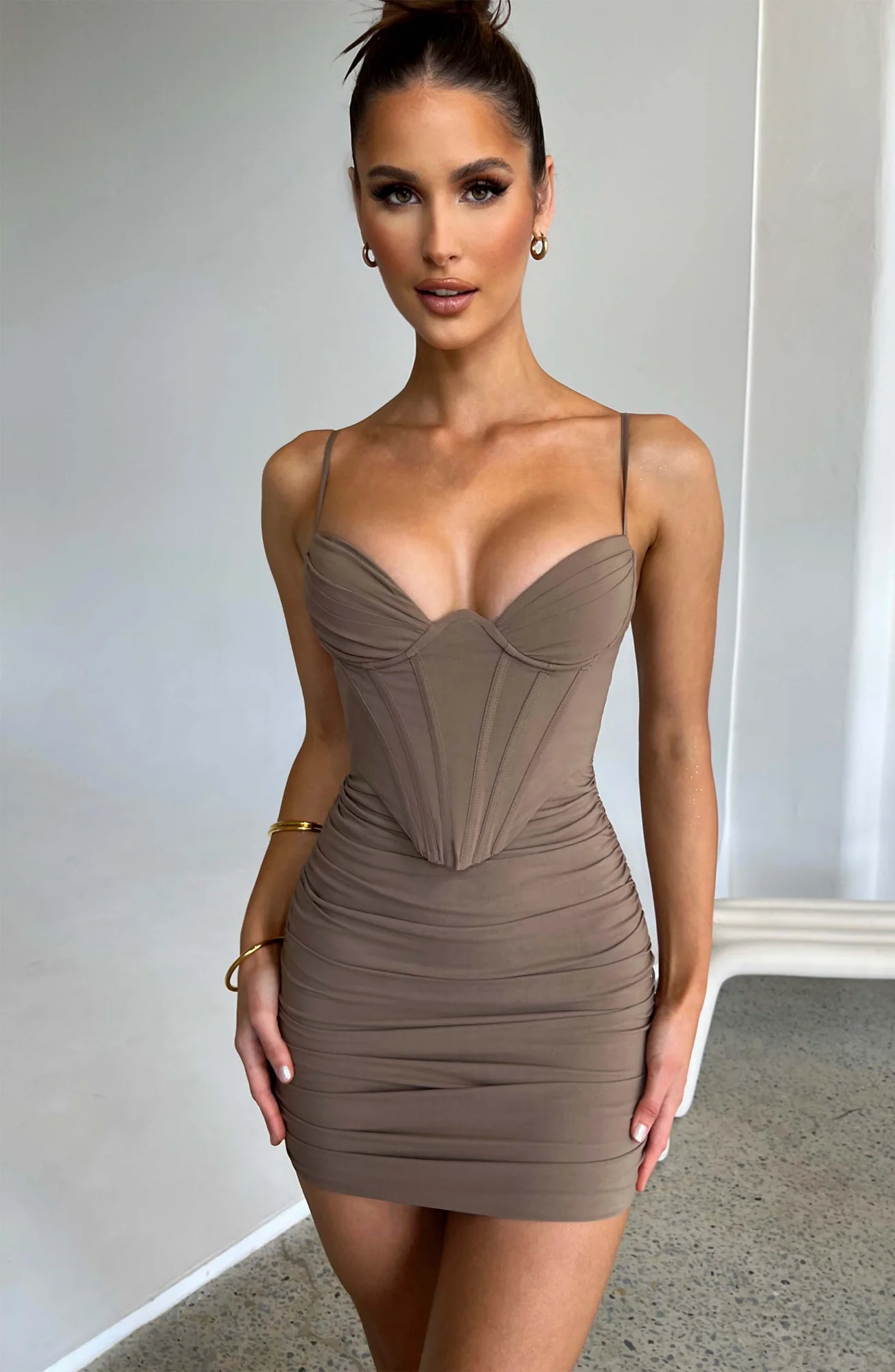 Mocha Corset Mini Dress - Body-Hugging Style