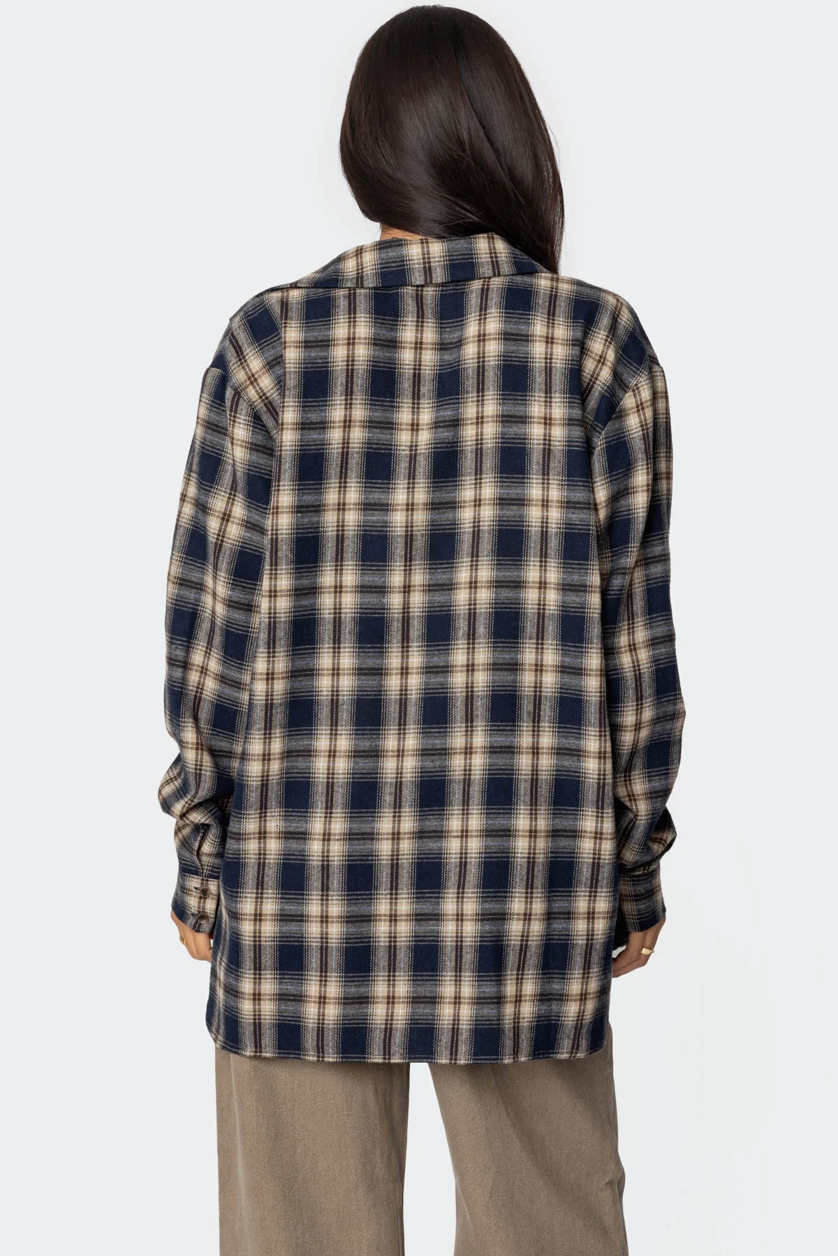 Navy Plaid Flannel Button-Up Shirt