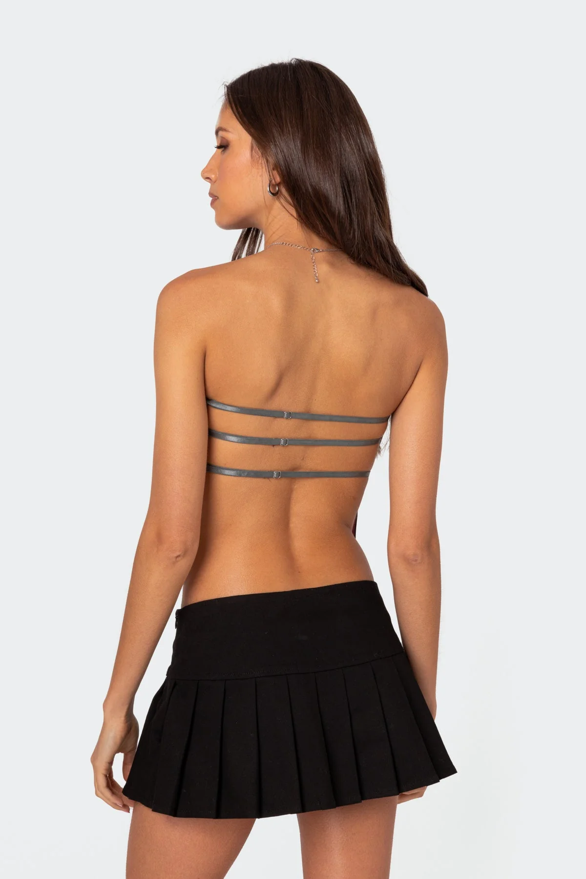 Gray and White Pinstripe Strapless Top