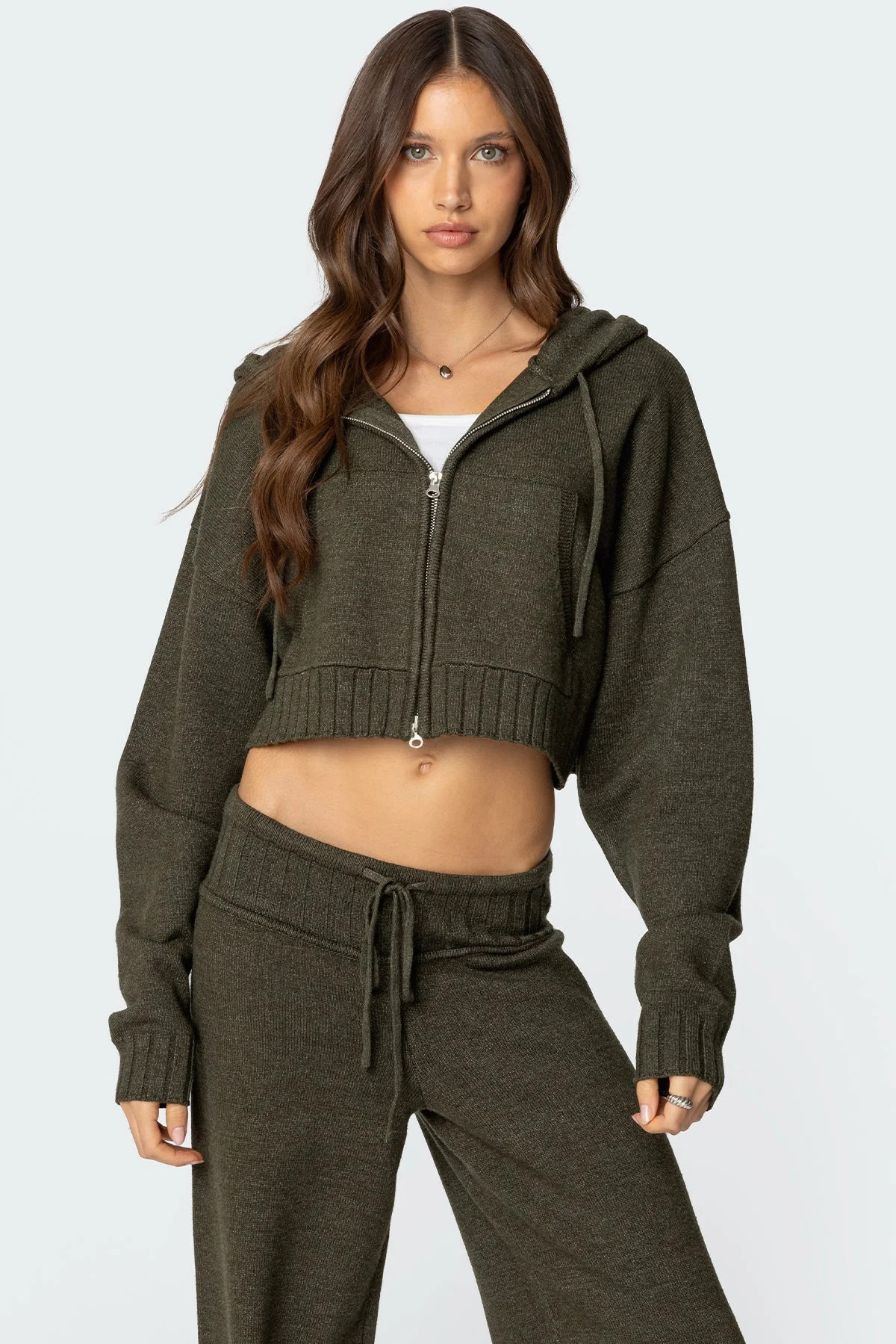 Olive Knit Hooded Cardigan for Women