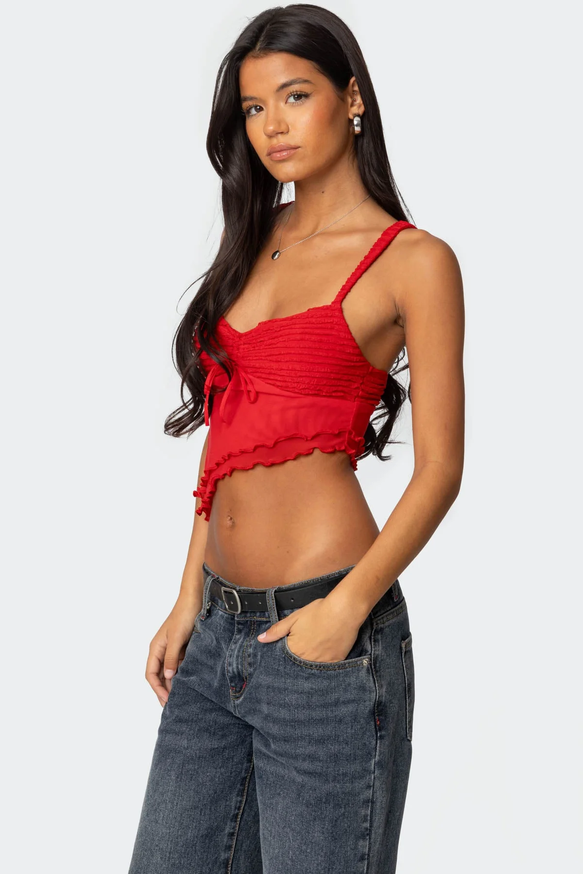 Red Ruffled Asymmetric Tank Top