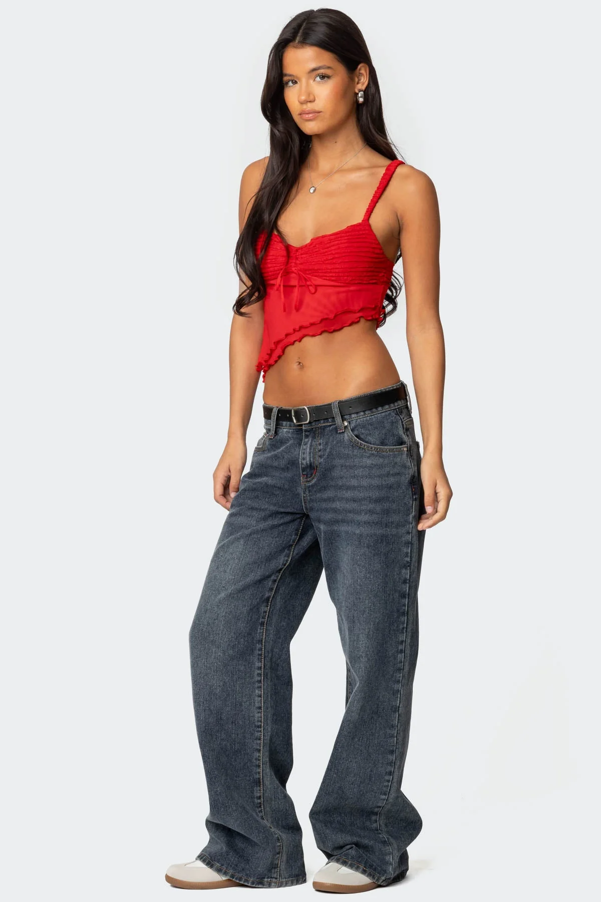 Red Ruffled Asymmetric Tank Top