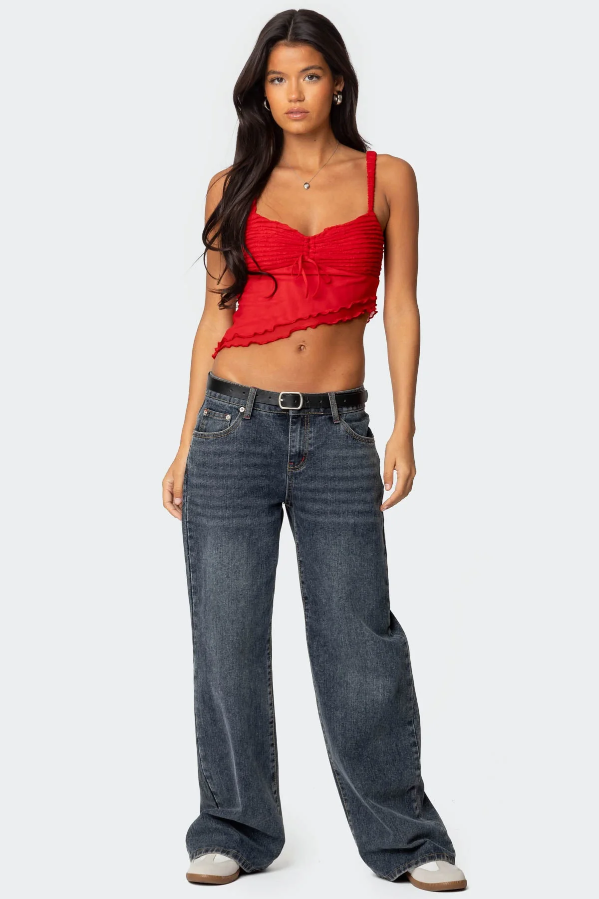 Red Ruffled Asymmetric Tank Top