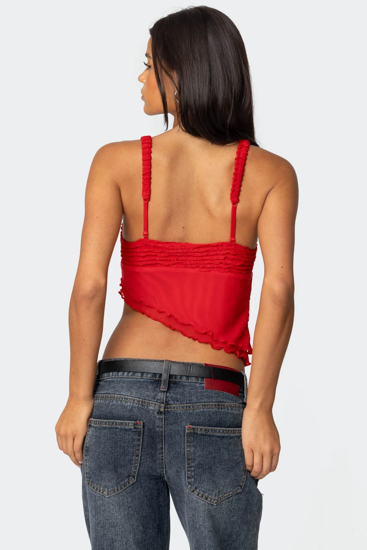 Red Ruffled Asymmetric Tank Top