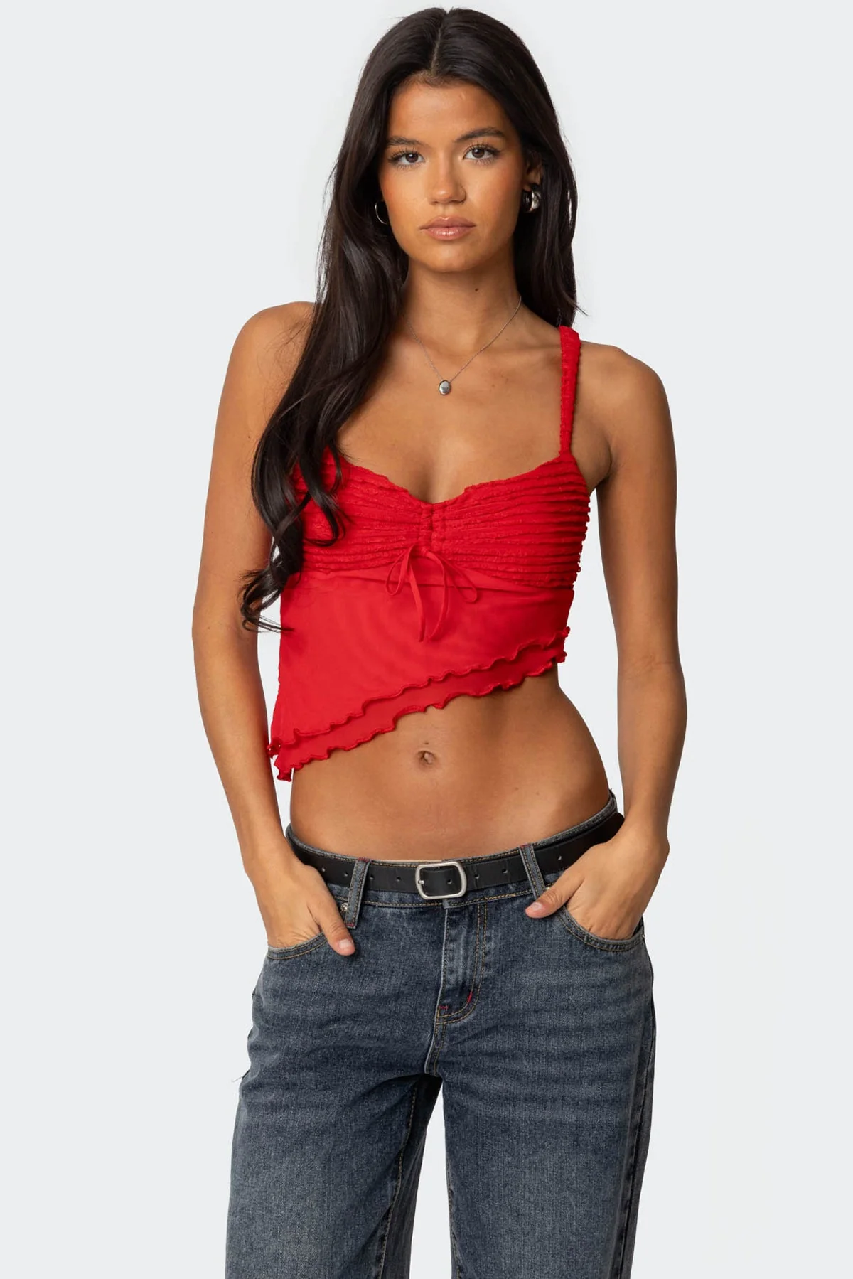 Red Ruffled Asymmetric Tank Top