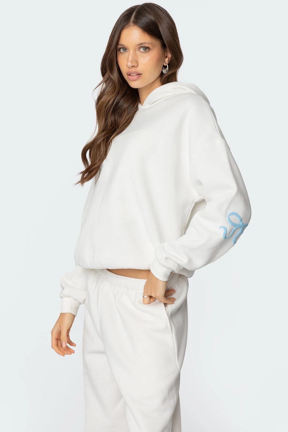 Cream Bow Detail Hoodie Sweatshirt